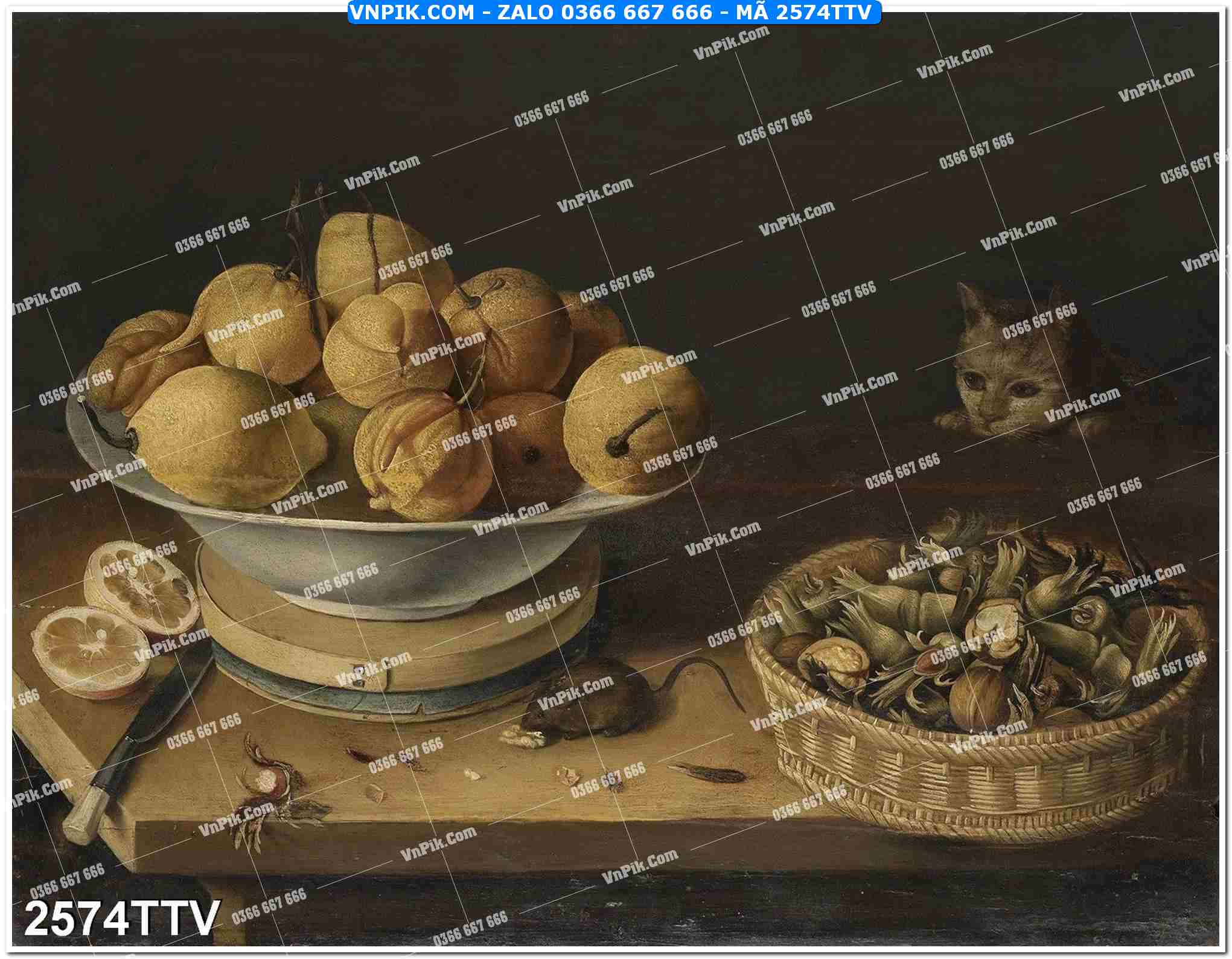 Tranh sơn dầu tĩnh vật hoa quả mã file 2574TTV
