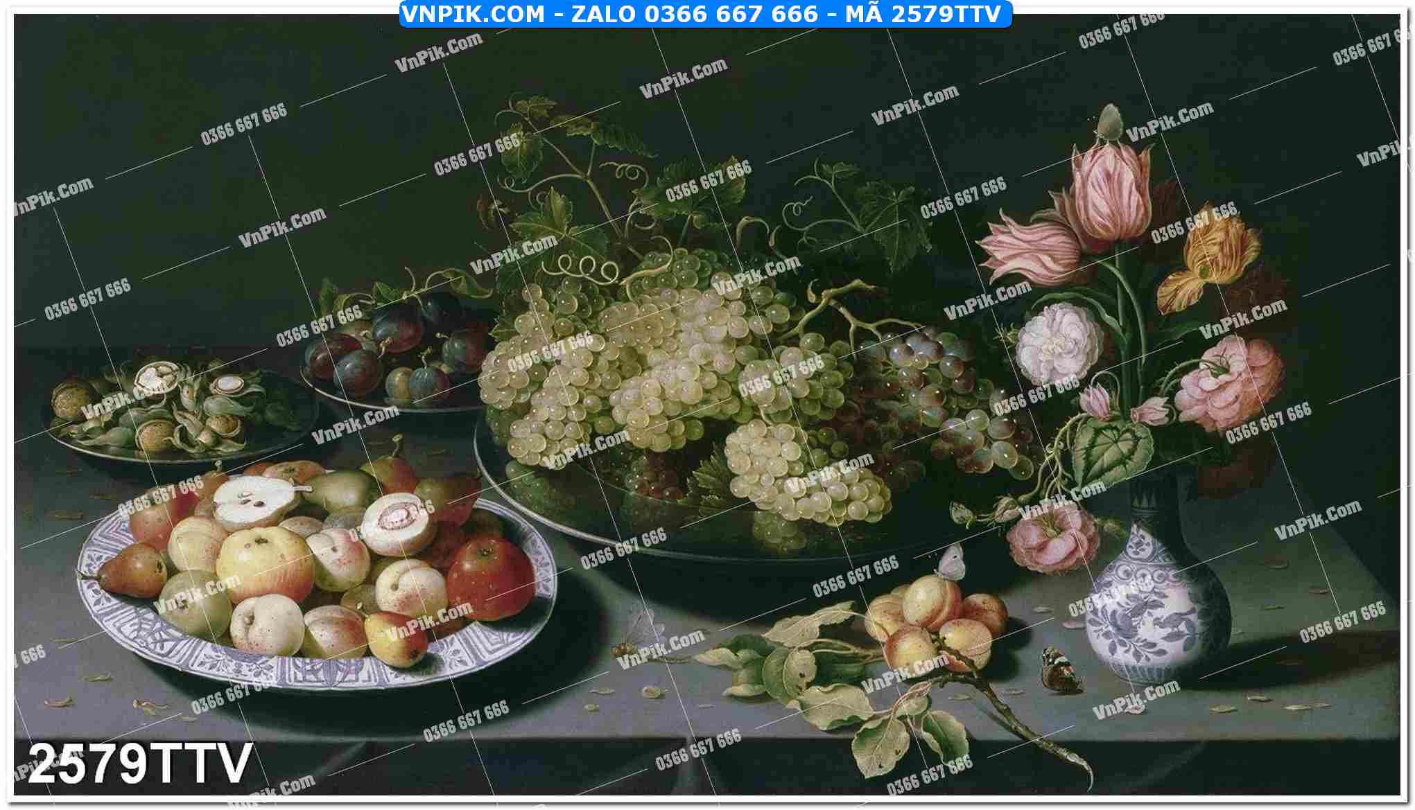 Tranh sơn dầu tĩnh vật hoa quả mã file 2579TTV