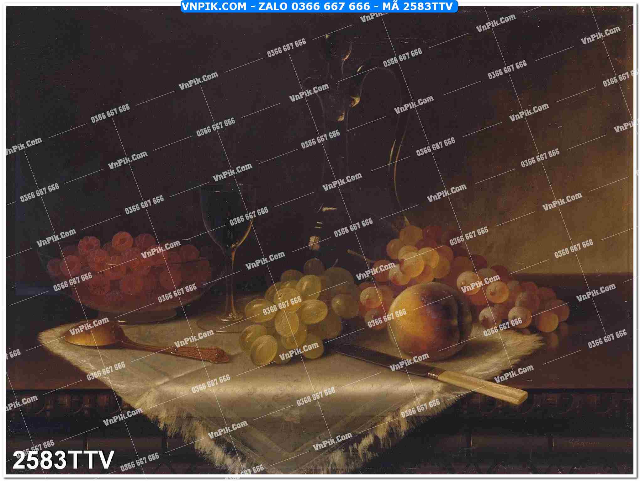 Tranh sơn dầu tĩnh vật hoa quả mã file 2583TTV