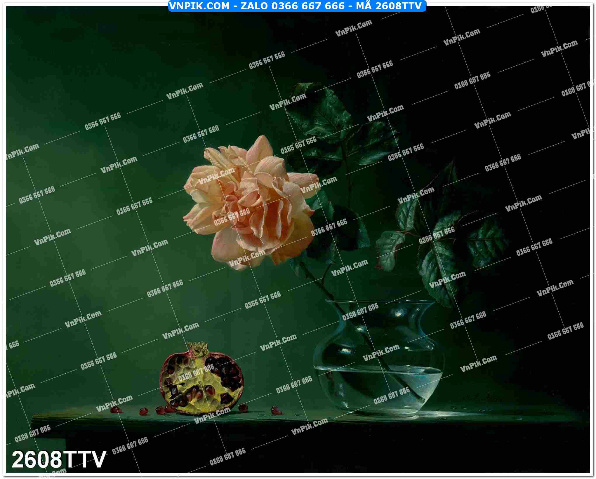 Tranh sơn dầu tĩnh vật hoa quả mã file 2608TTV
