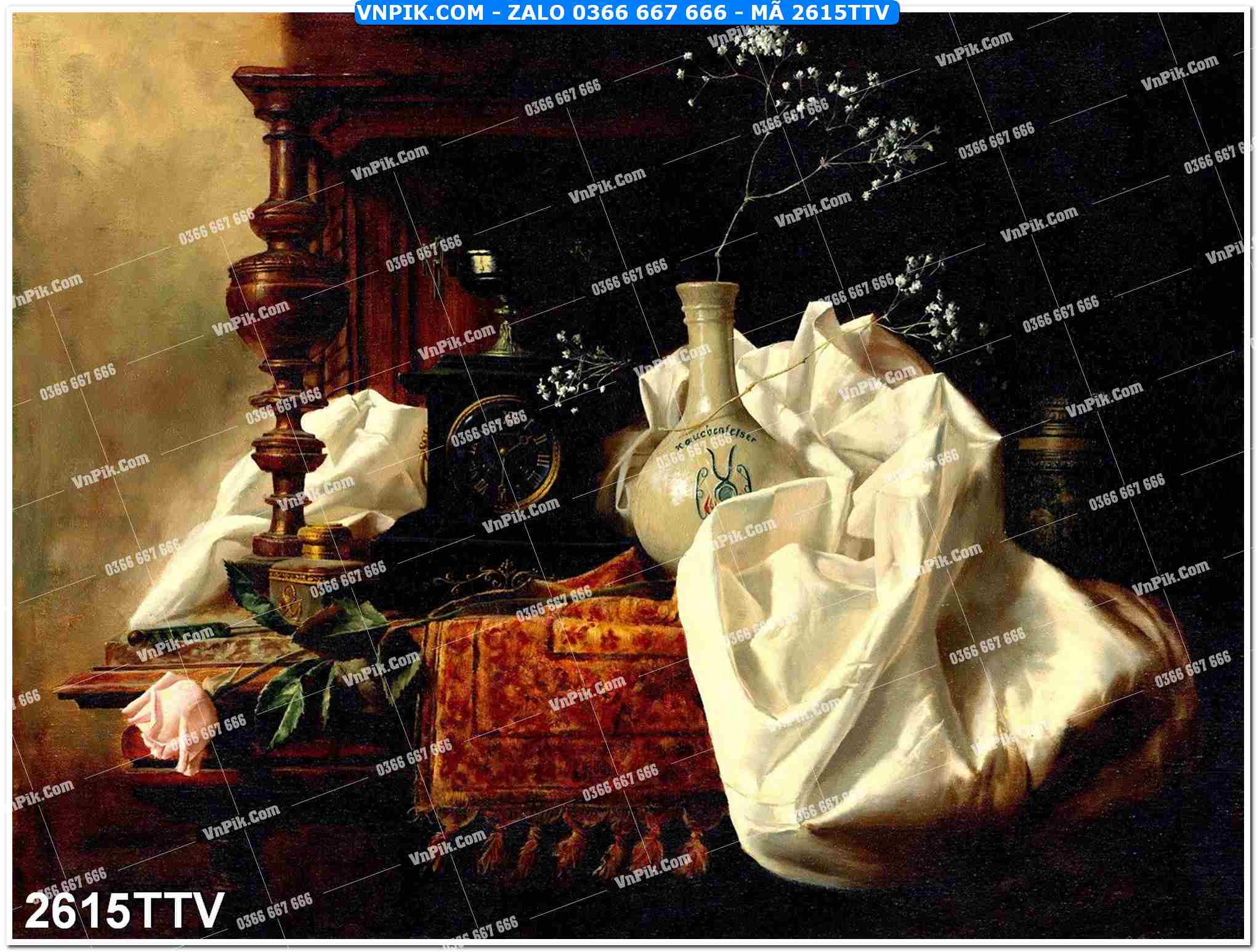 Tranh sơn dầu tĩnh vật hoa quả mã file 2615TTV