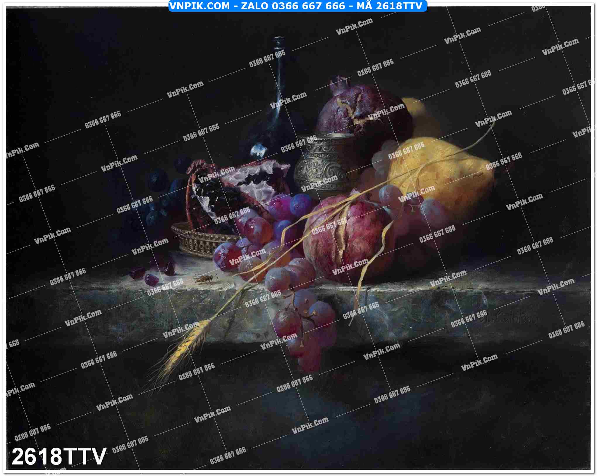 Tranh sơn dầu tĩnh vật hoa quả mã file 2618TTV