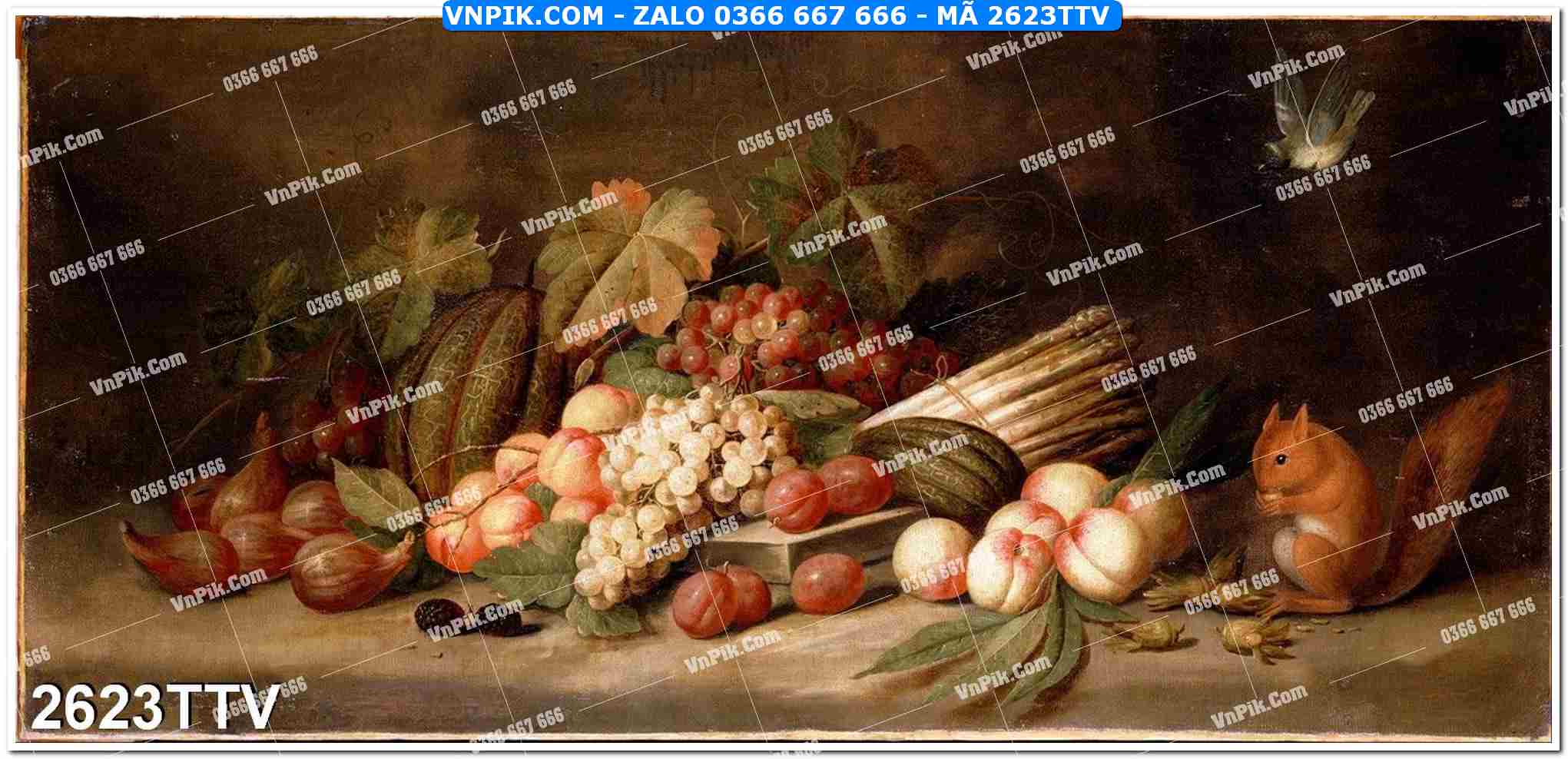 Tranh sơn dầu tĩnh vật hoa quả mã file 2623TTV