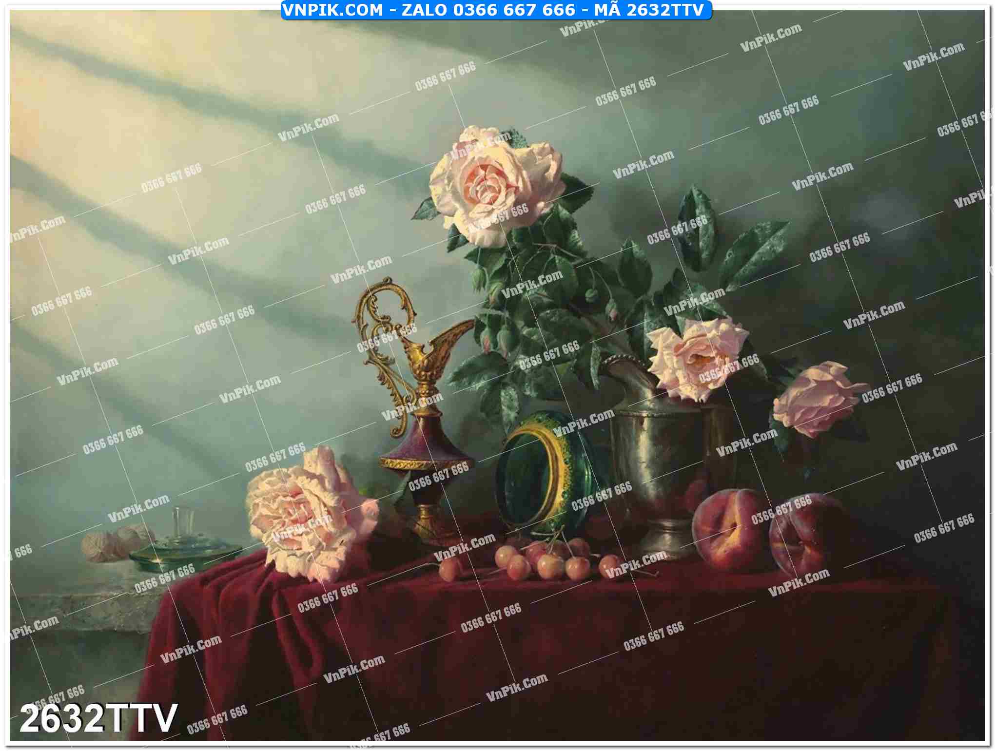 Tranh sơn dầu tĩnh vật hoa quả mã file 2632TTV