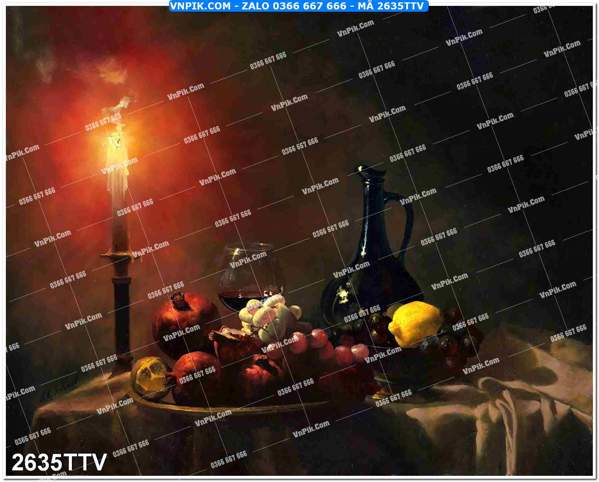 Tranh sơn dầu tĩnh vật hoa quả mã file 2635TTV