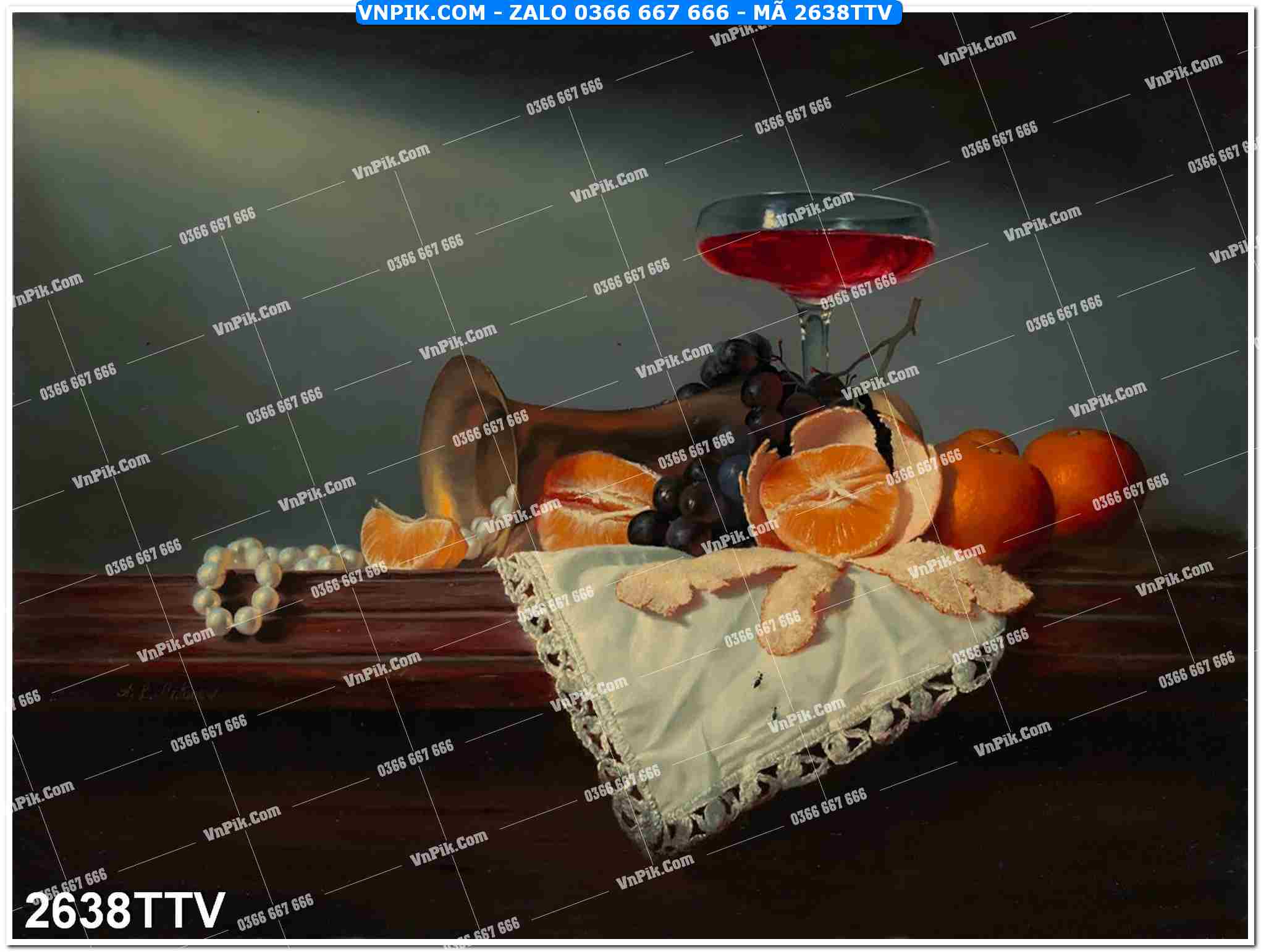 Tranh sơn dầu tĩnh vật hoa quả mã file 2638TTV