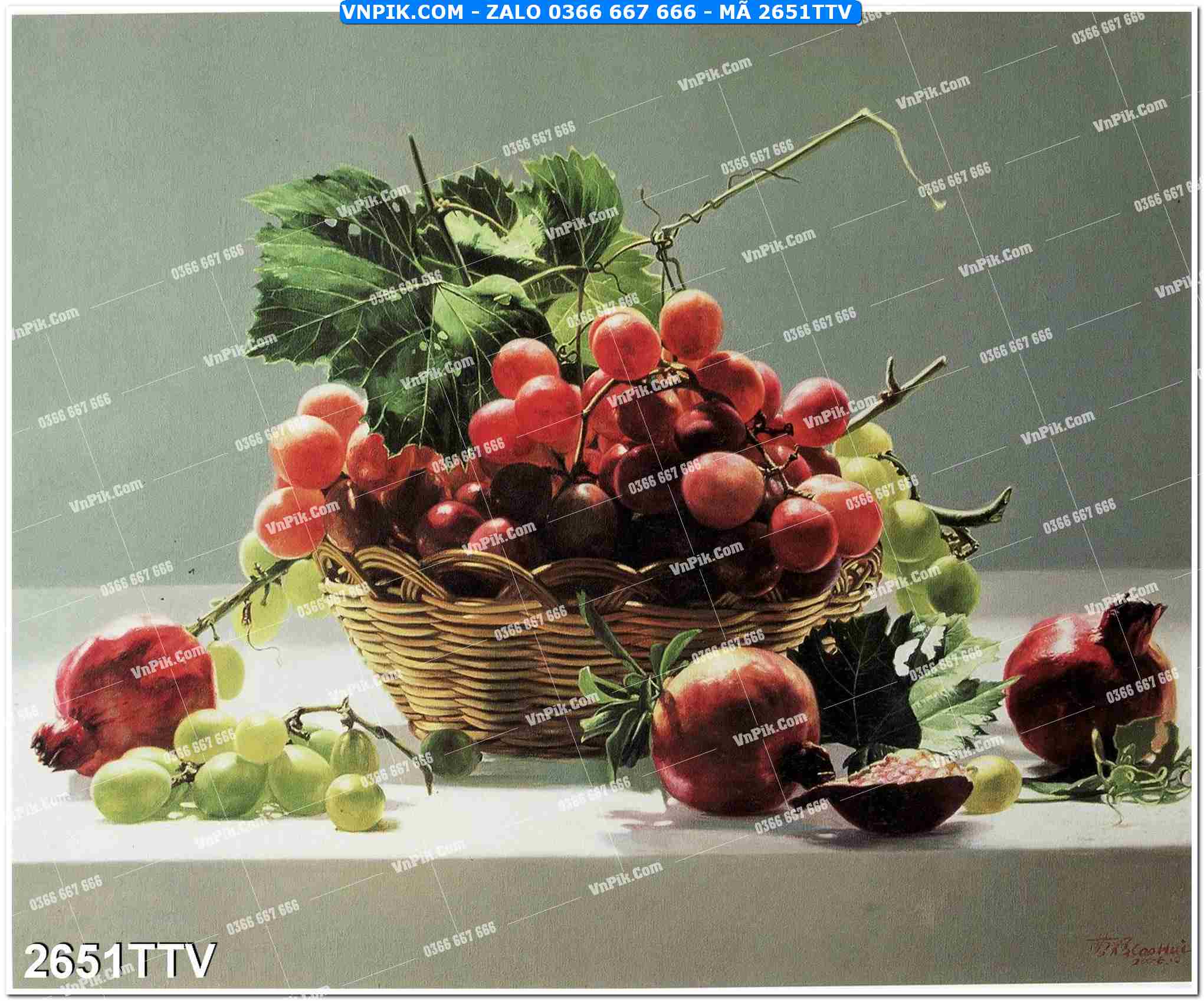 Tranh sơn dầu tĩnh vật hoa quả mã file 2651TTV