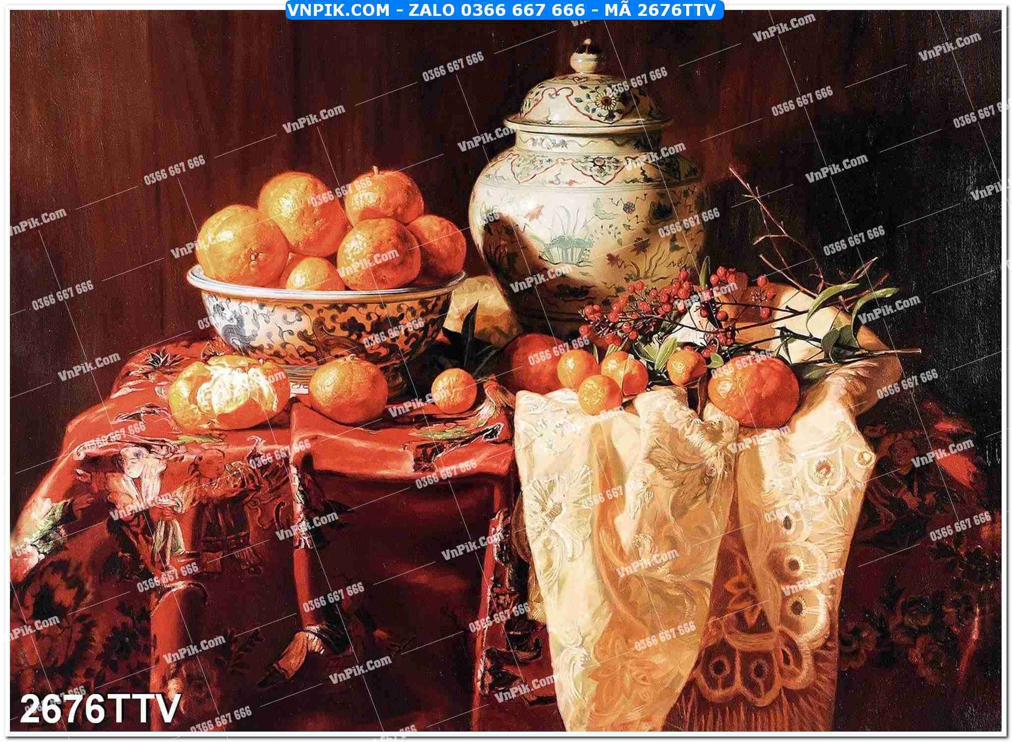 Tranh sơn dầu tĩnh vật hoa quả mã file 2676TTV