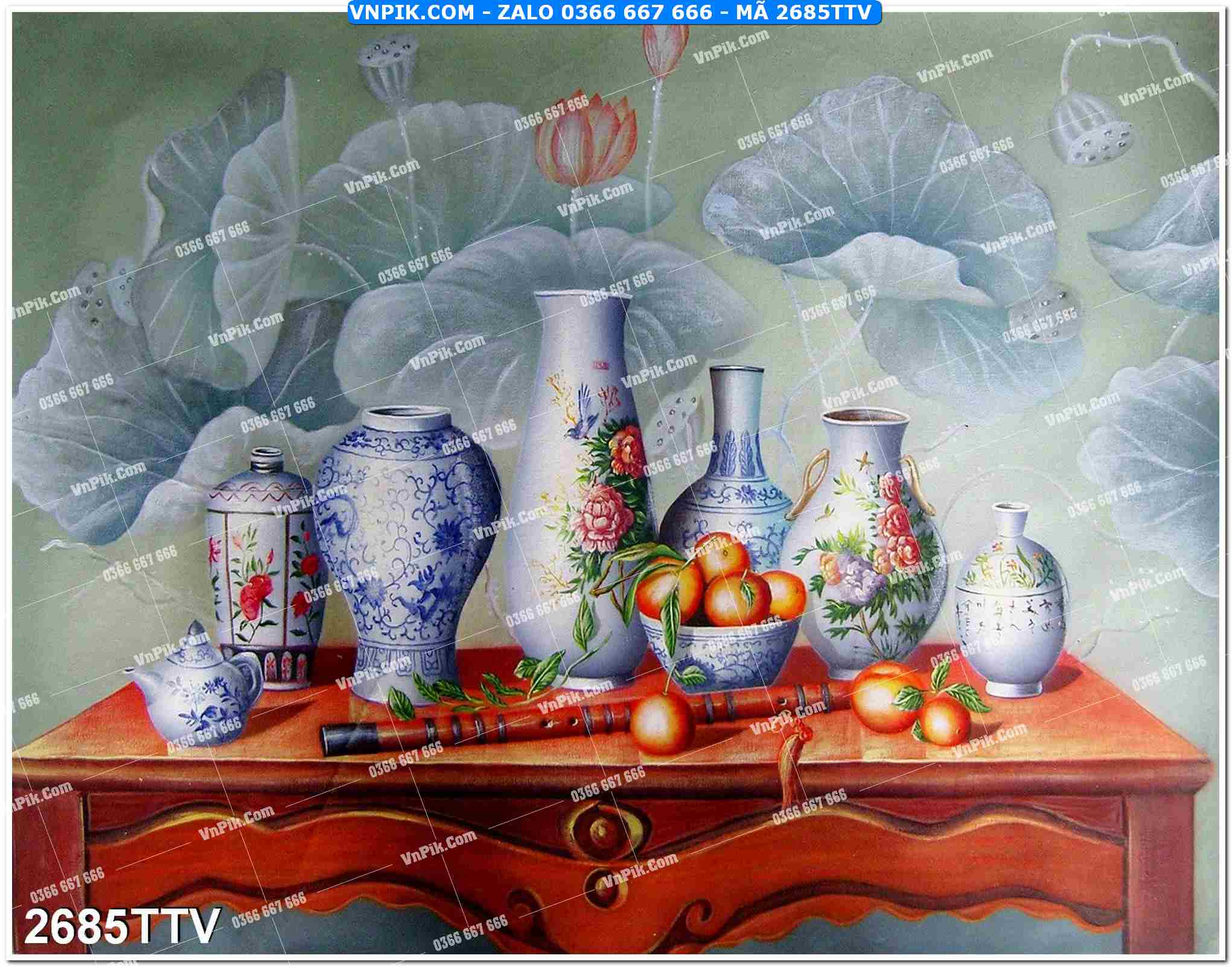 Tranh sơn dầu tĩnh vật hoa quả mã file 2685TTV