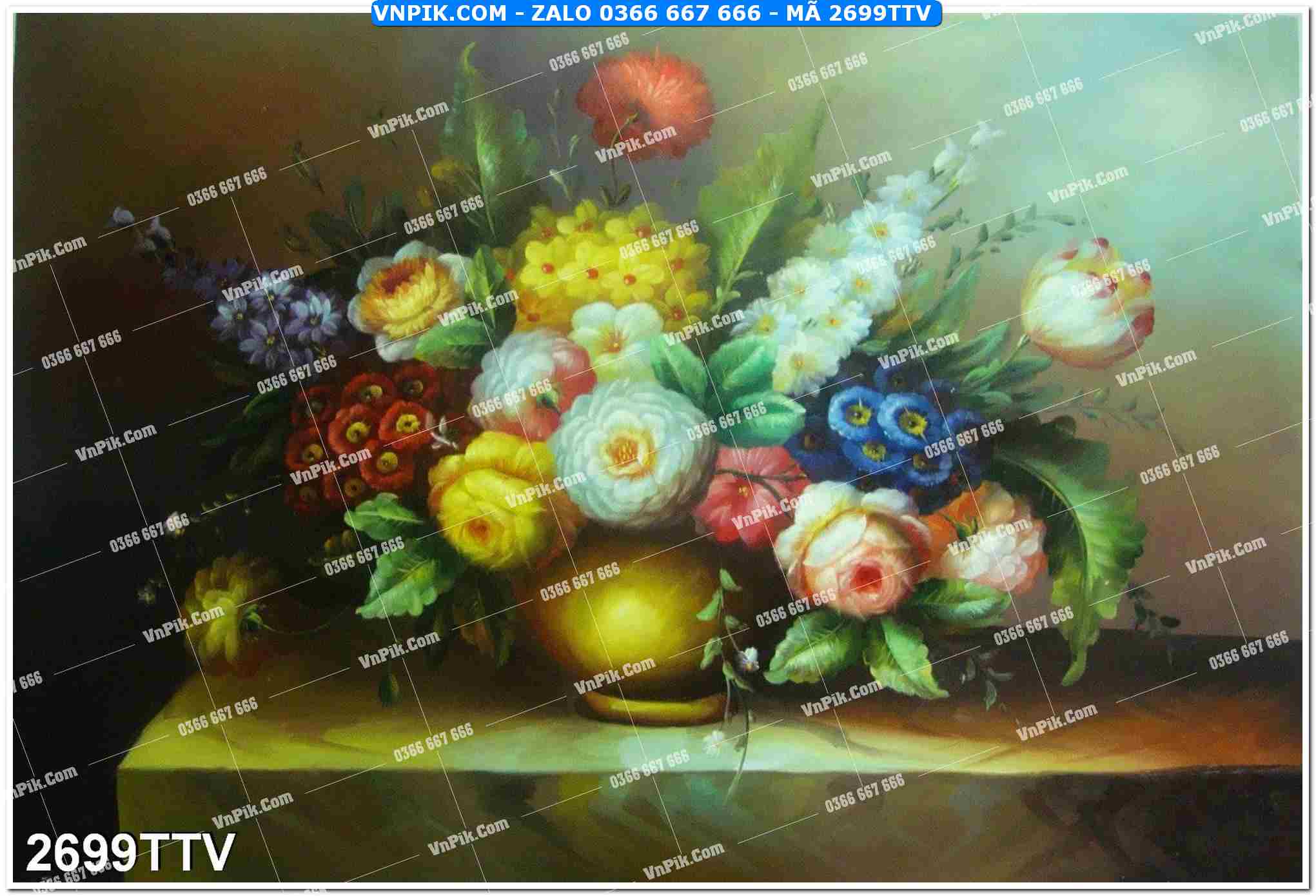 Tranh sơn dầu tĩnh vật hoa quả mã file 2699TTV