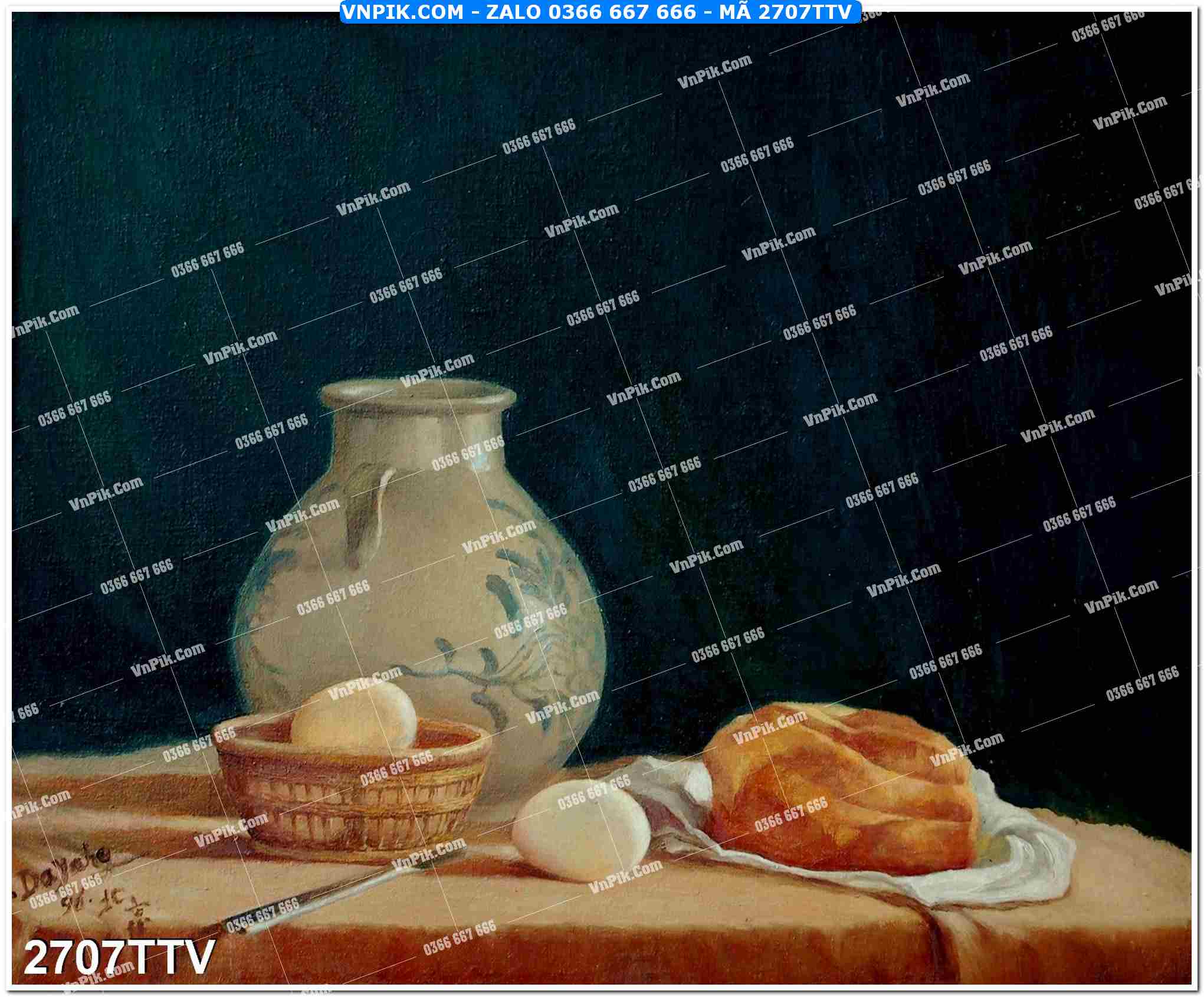 Tranh sơn dầu tĩnh vật hoa quả mã file 2707TTV