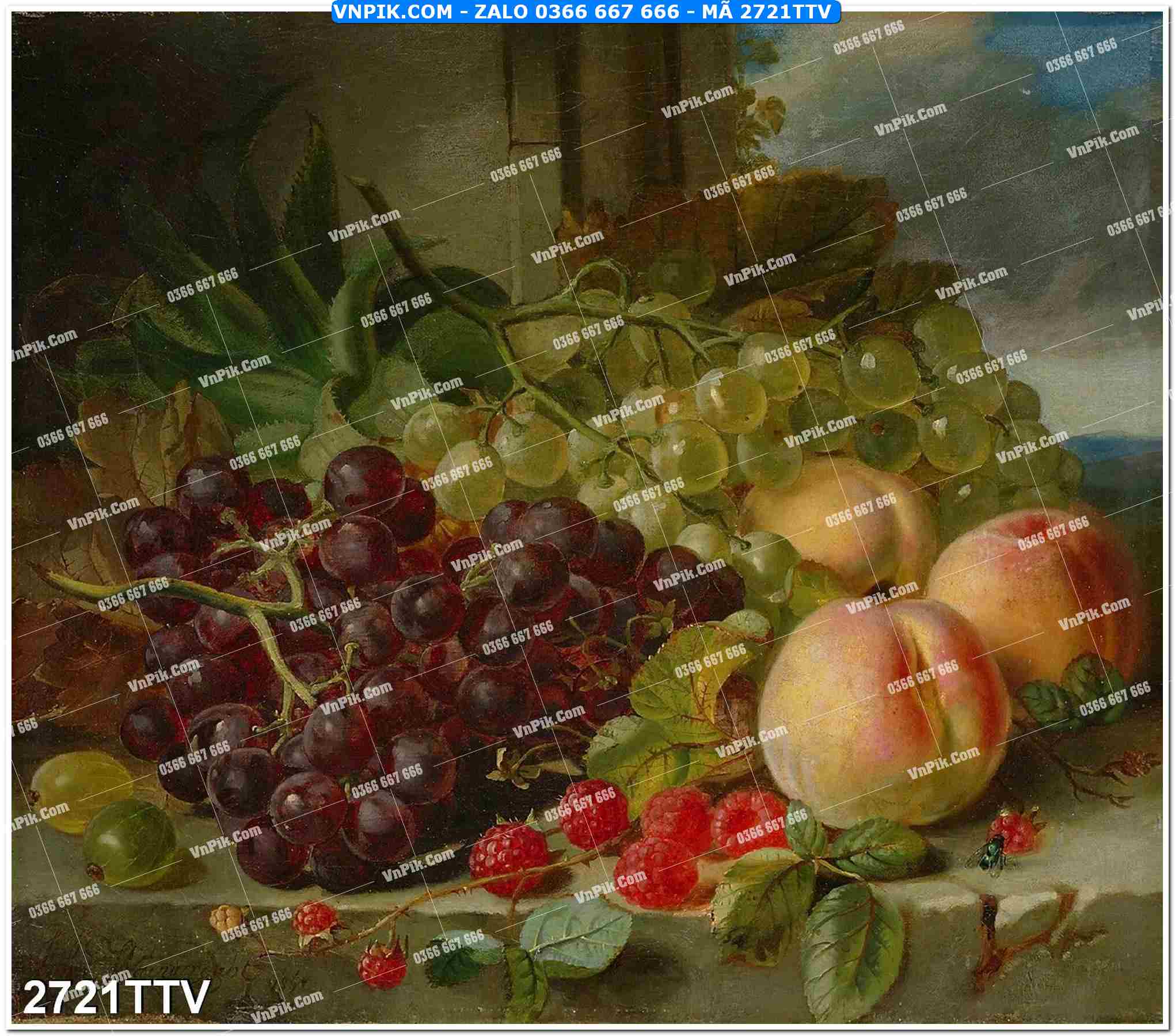 Tranh sơn dầu tĩnh vật hoa quả mã file 2721TTV