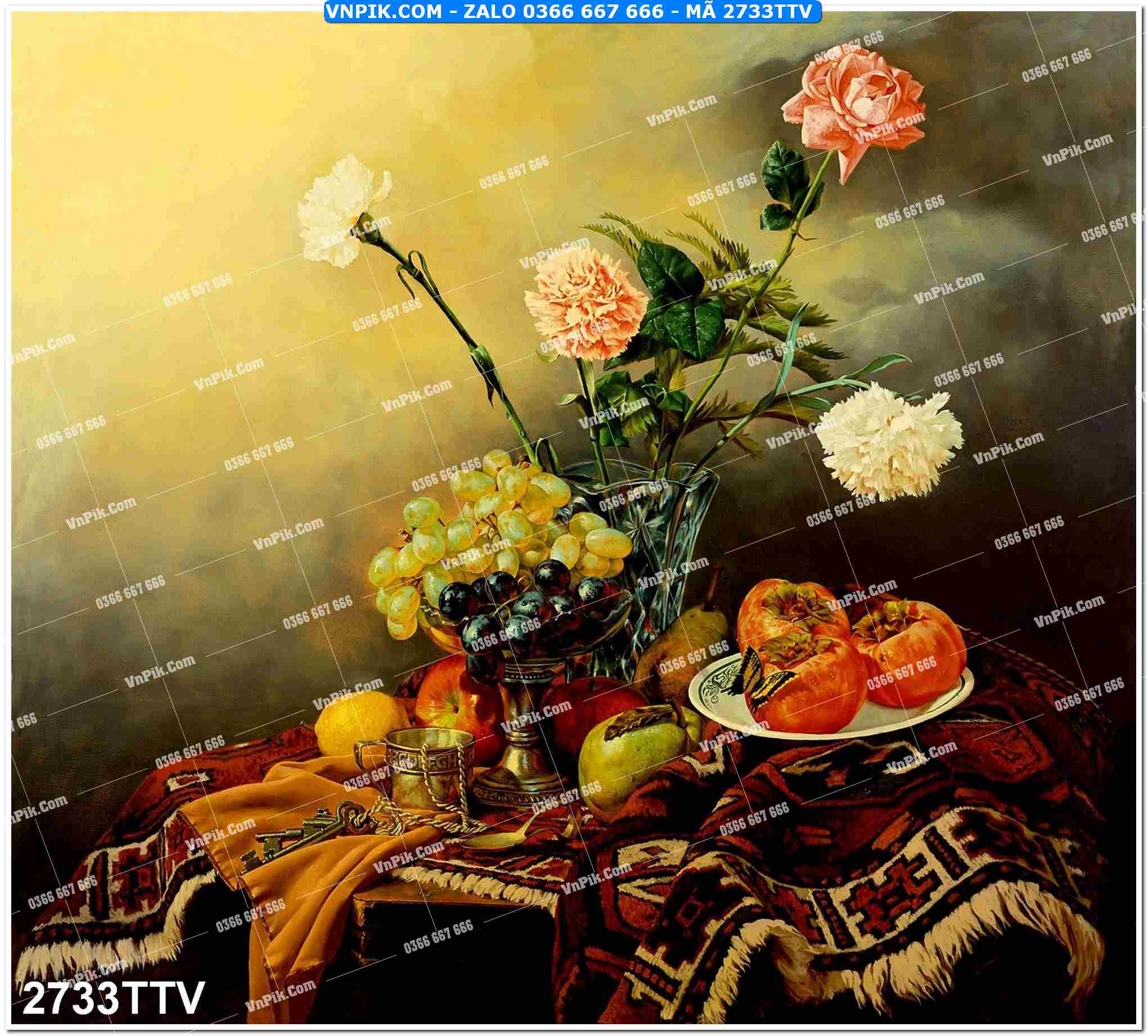Tranh sơn dầu tĩnh vật hoa quả mã file 2733TTV