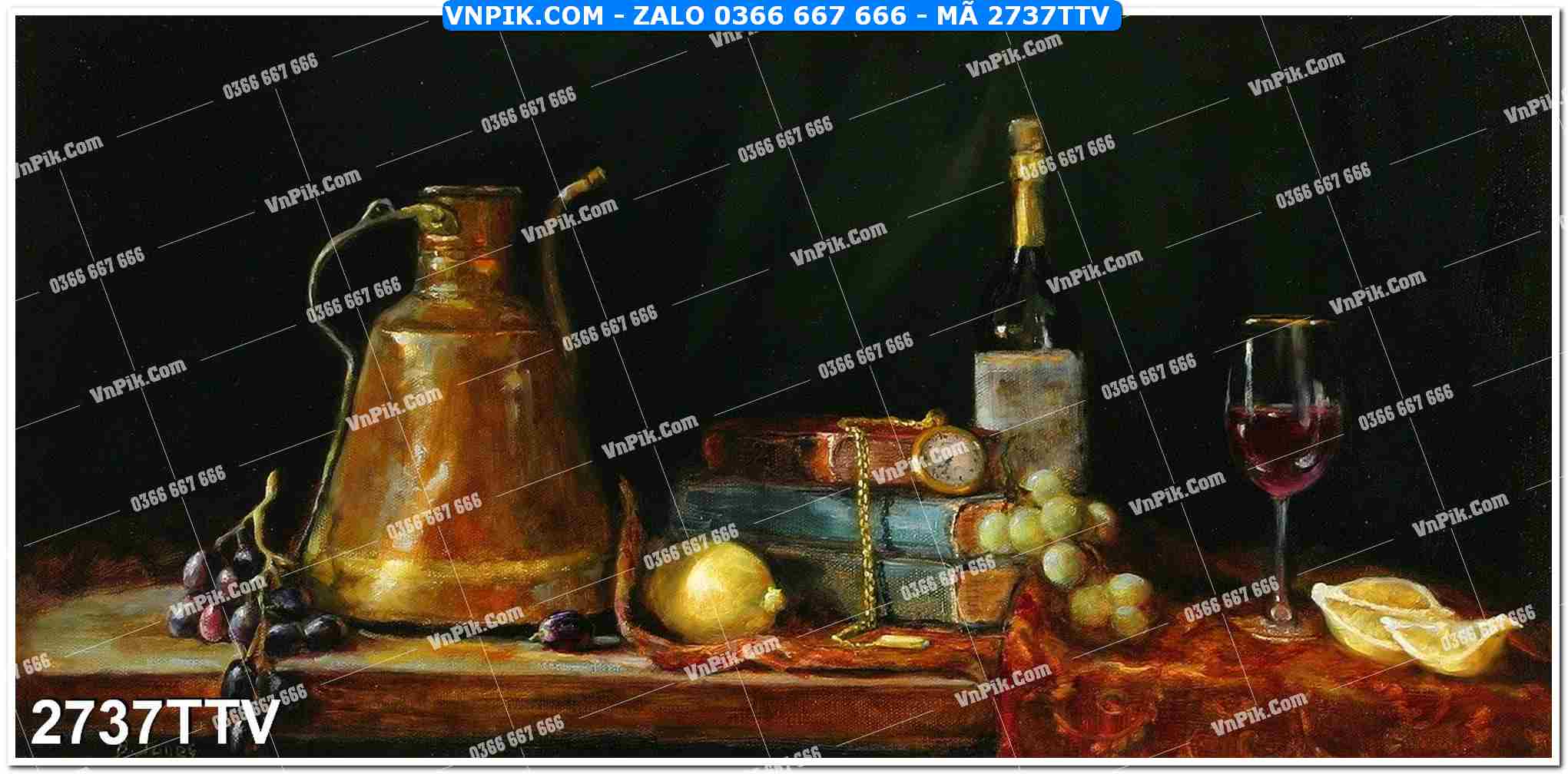 Tranh sơn dầu tĩnh vật hoa quả mã file 2737TTV