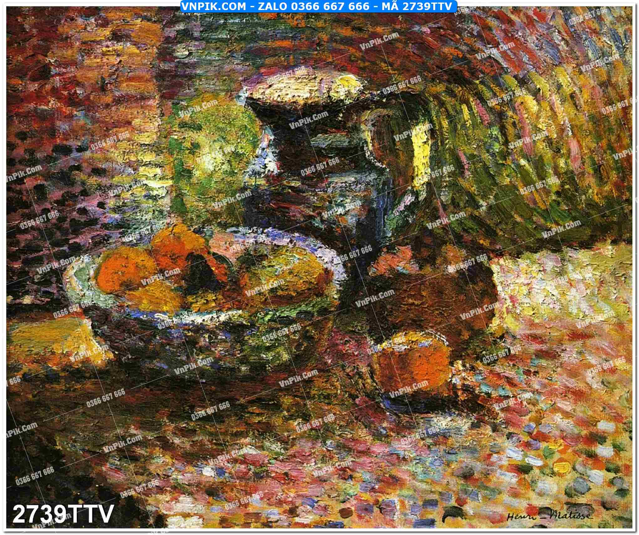 Tranh sơn dầu tĩnh vật hoa quả mã file 2739TTV
