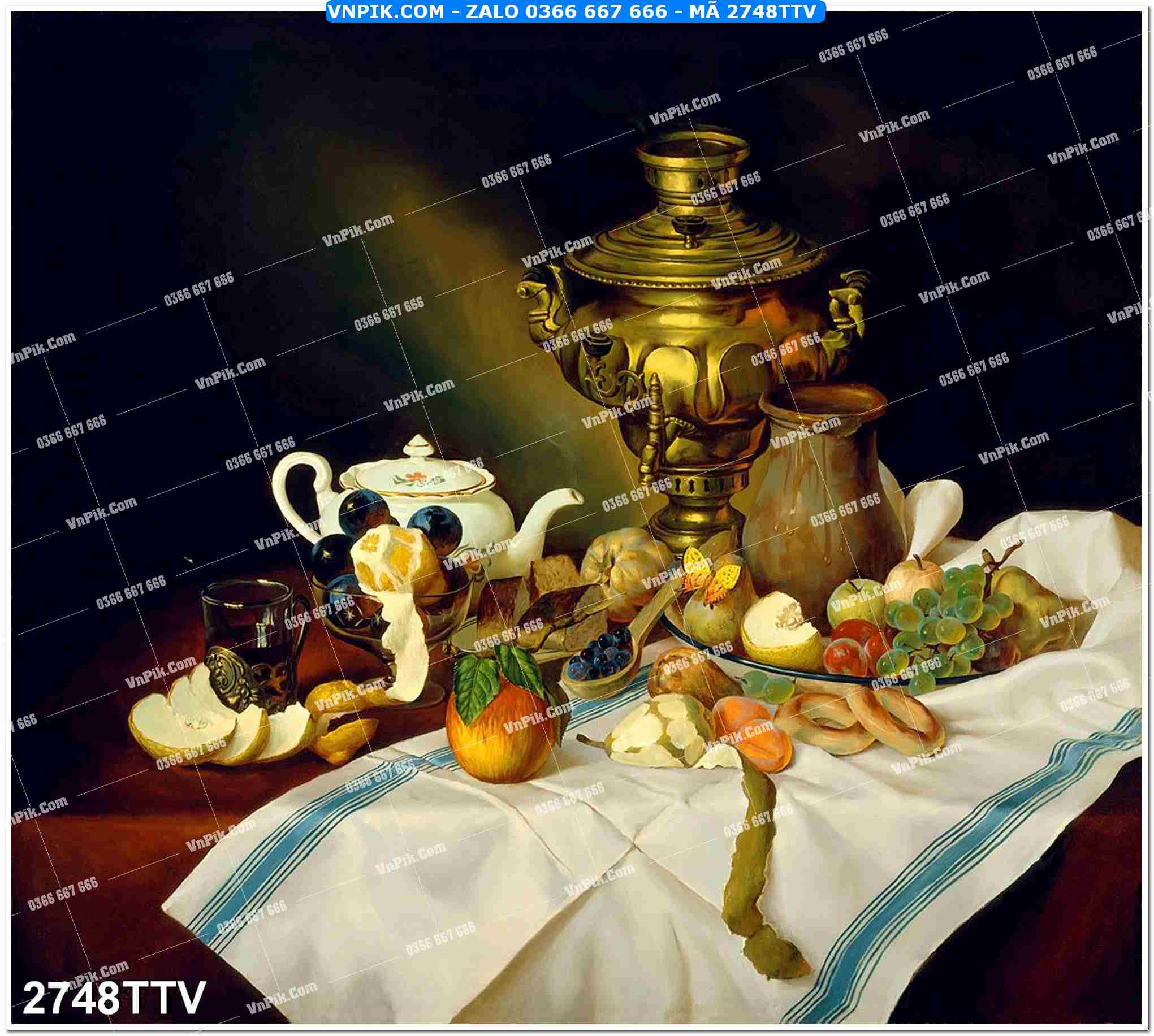 Tranh sơn dầu tĩnh vật hoa quả mã file 2748TTV