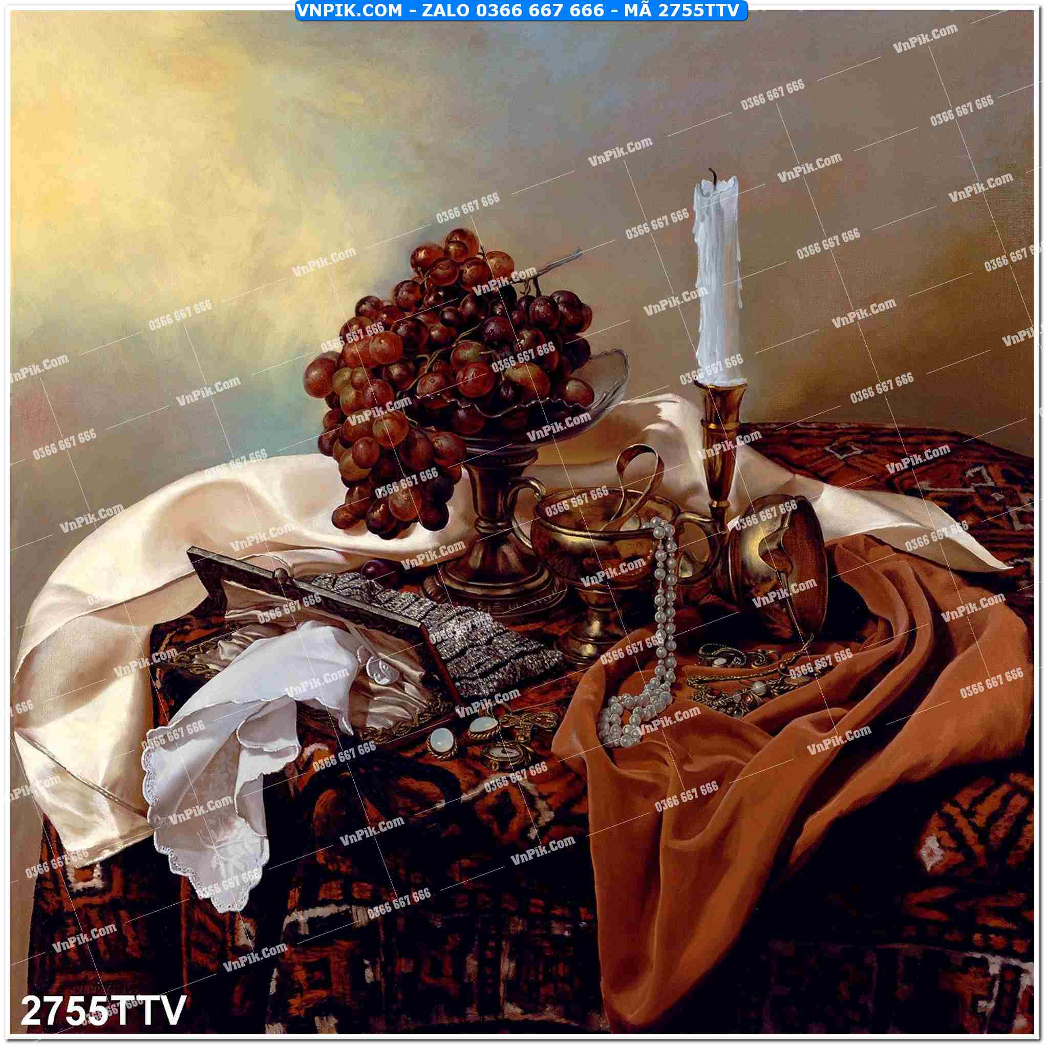 Tranh sơn dầu tĩnh vật hoa quả mã file 2755TTV