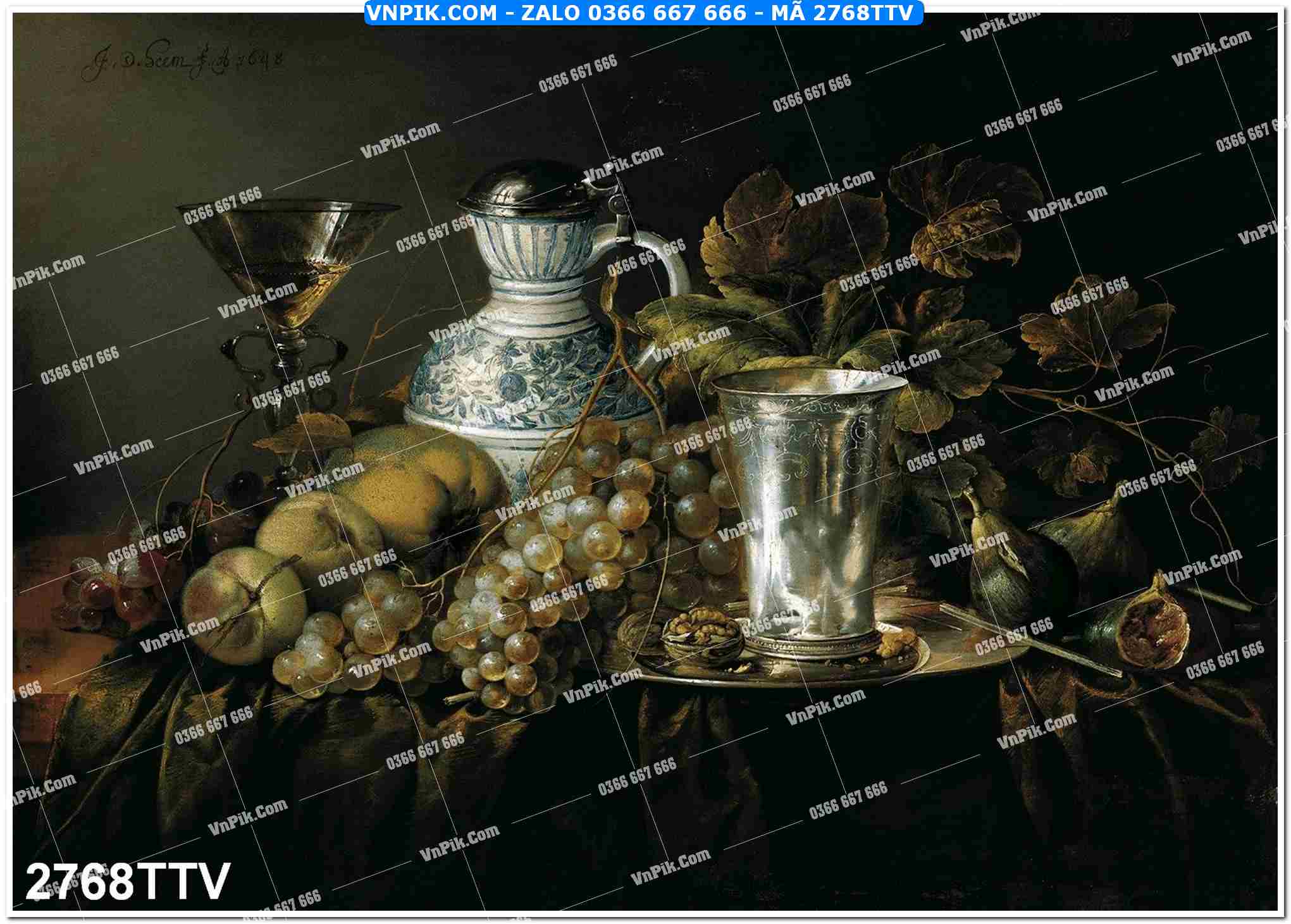 Tranh sơn dầu tĩnh vật hoa quả mã file 2768TTV