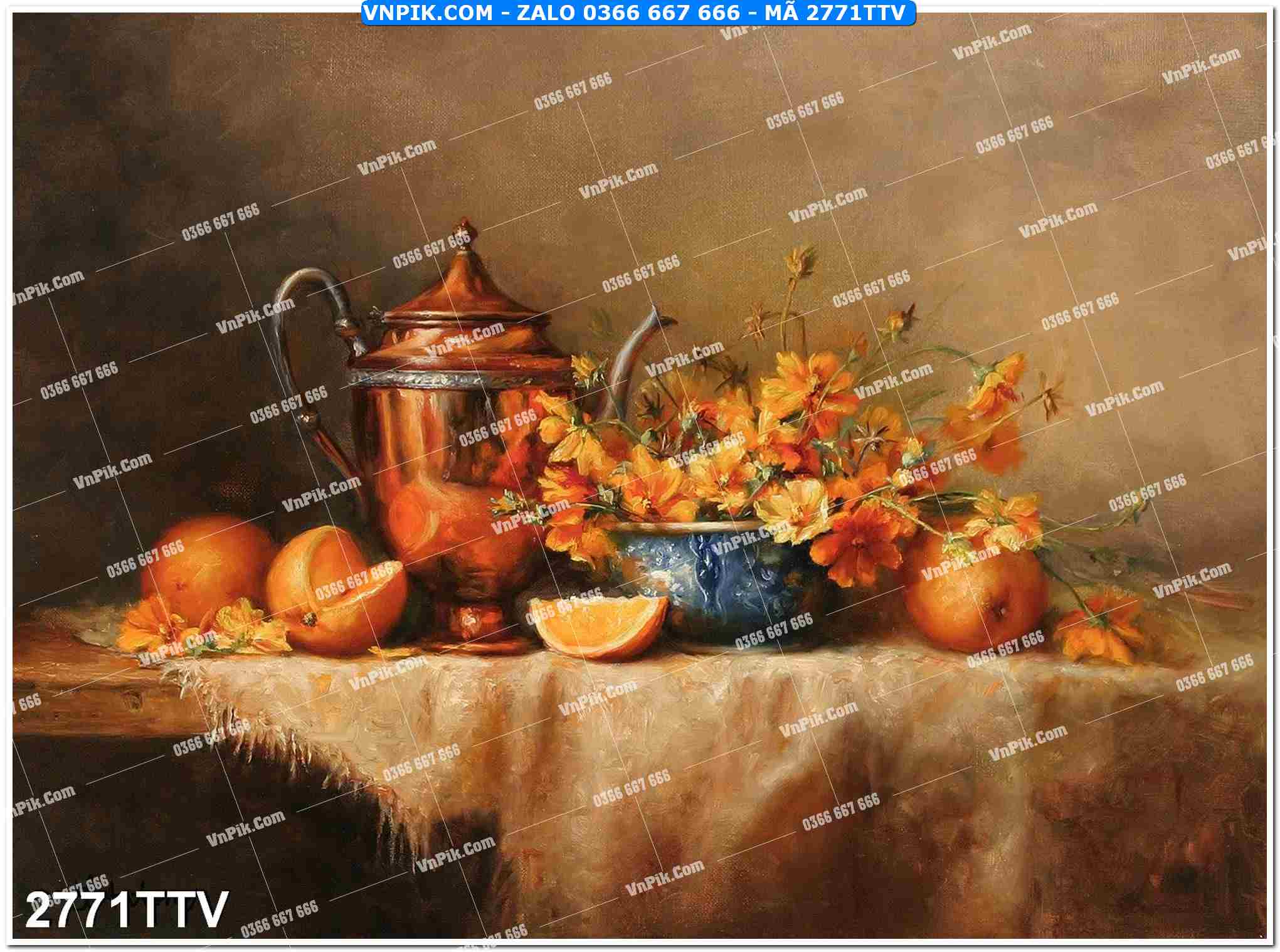 Tranh sơn dầu tĩnh vật hoa quả mã file 2771TTV