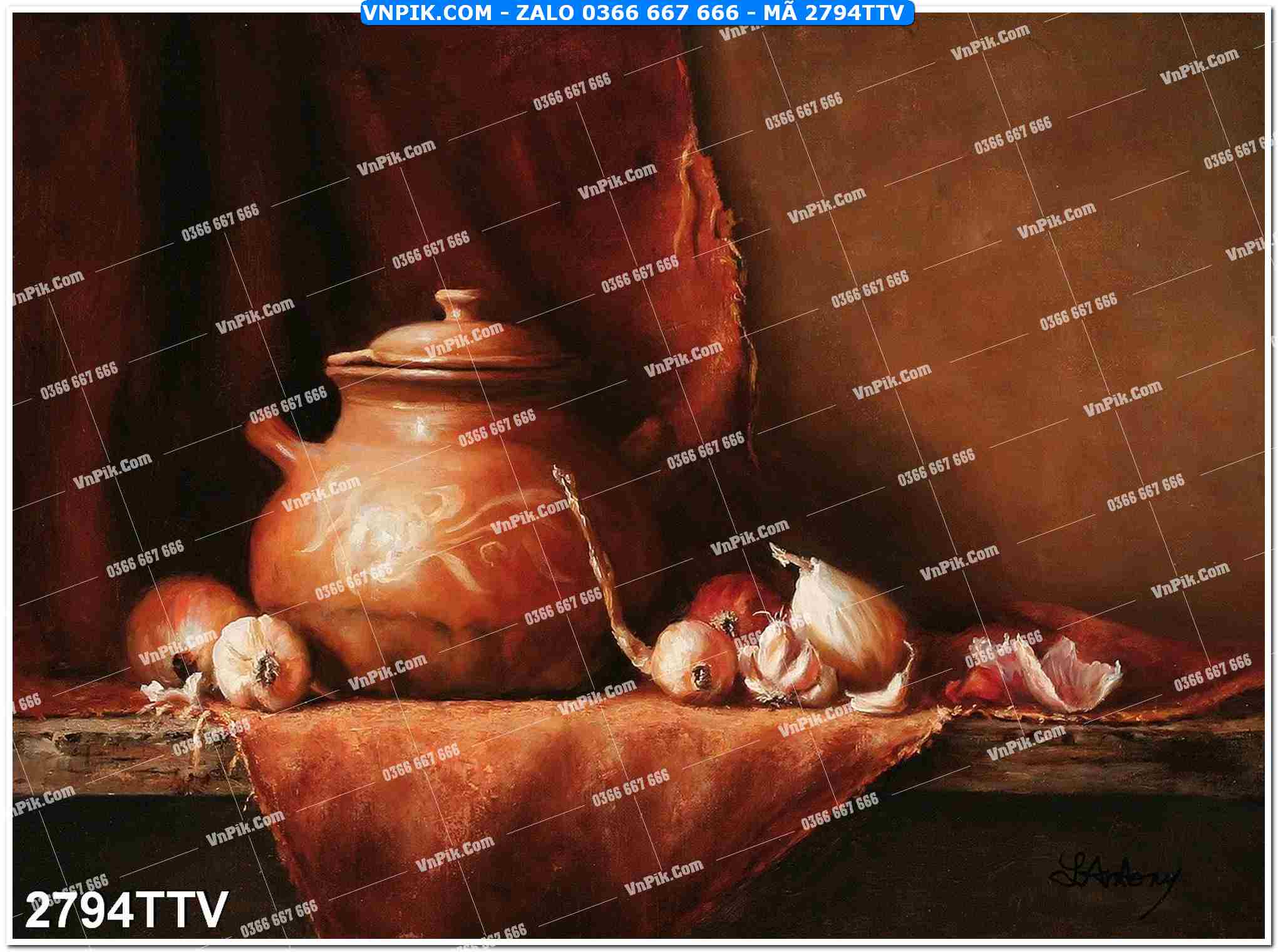 Tranh sơn dầu tĩnh vật hoa quả mã file 2794TTV