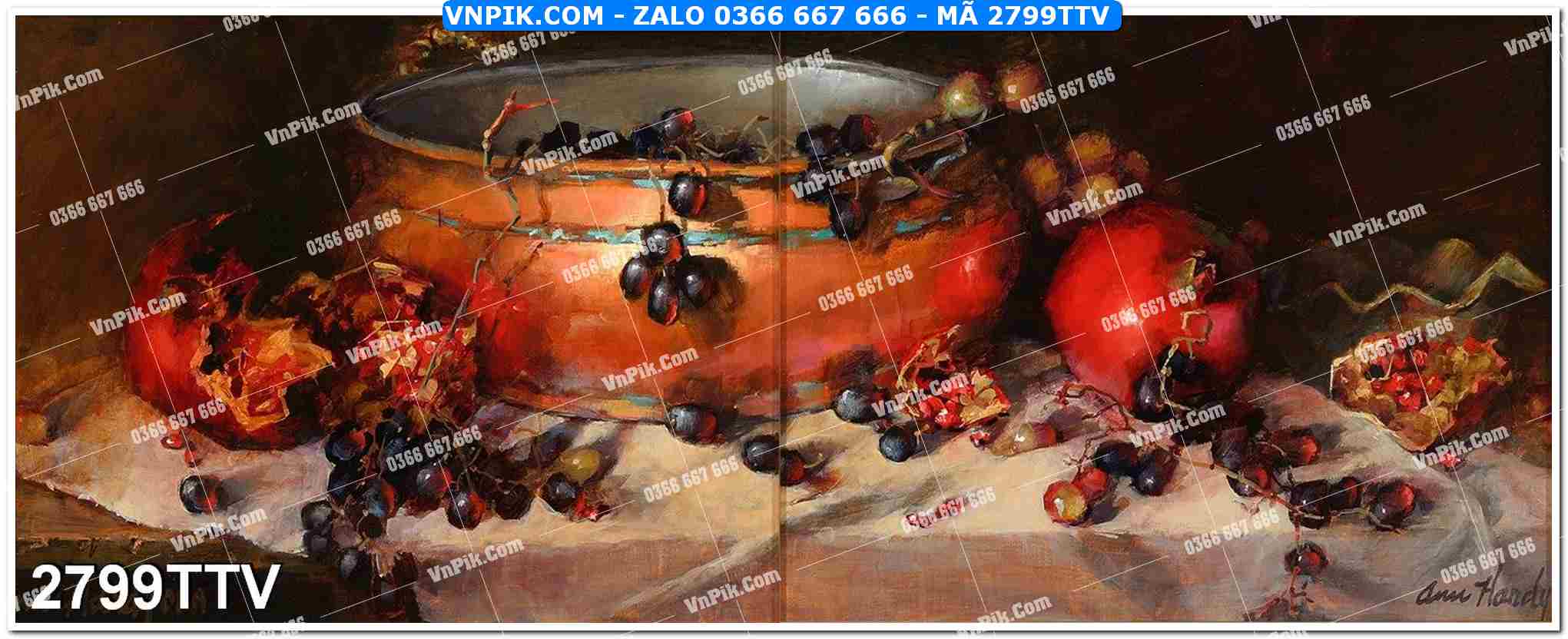 Tranh sơn dầu tĩnh vật hoa quả mã file 2799TTV