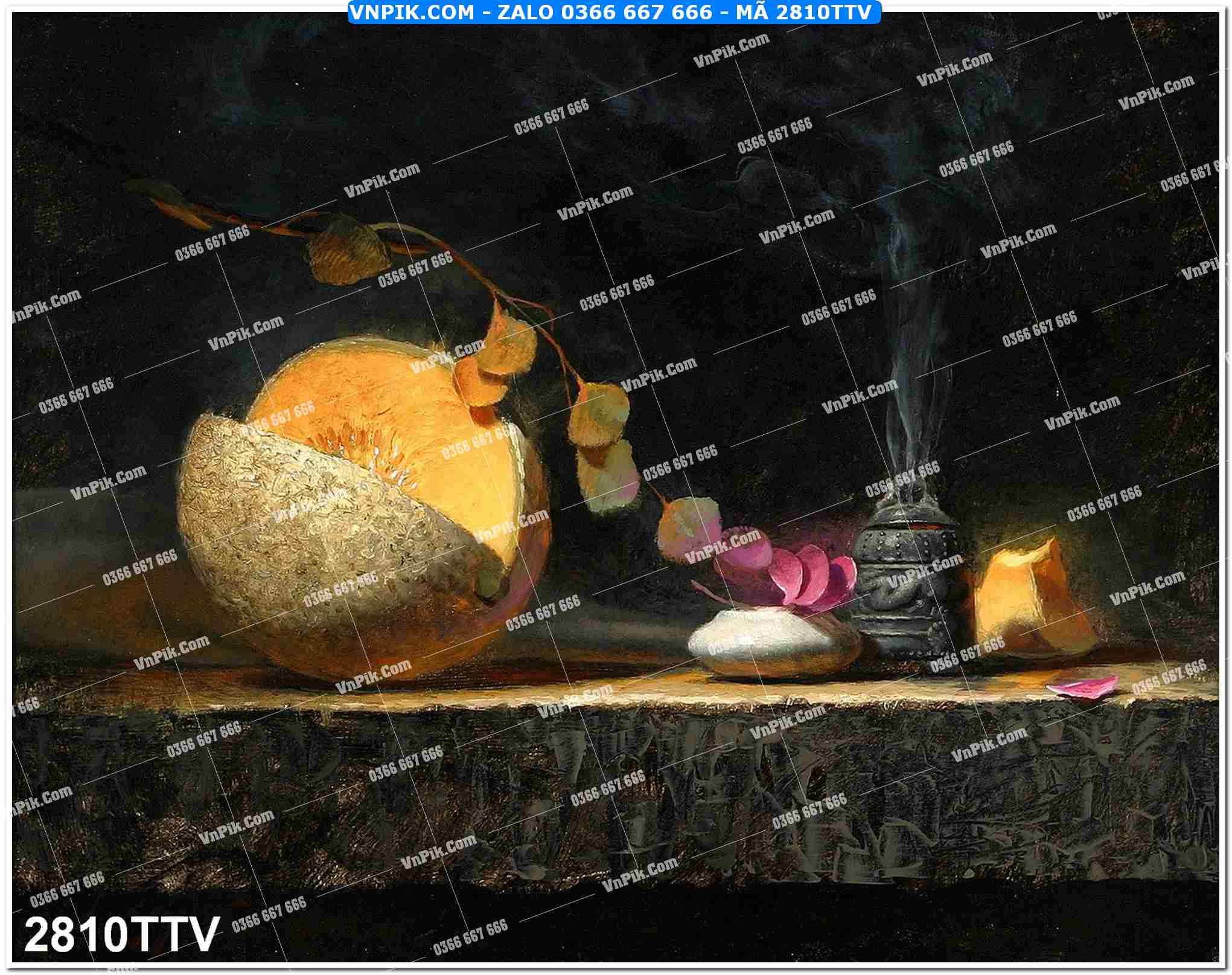 Tranh sơn dầu tĩnh vật hoa quả mã file 2810TTV