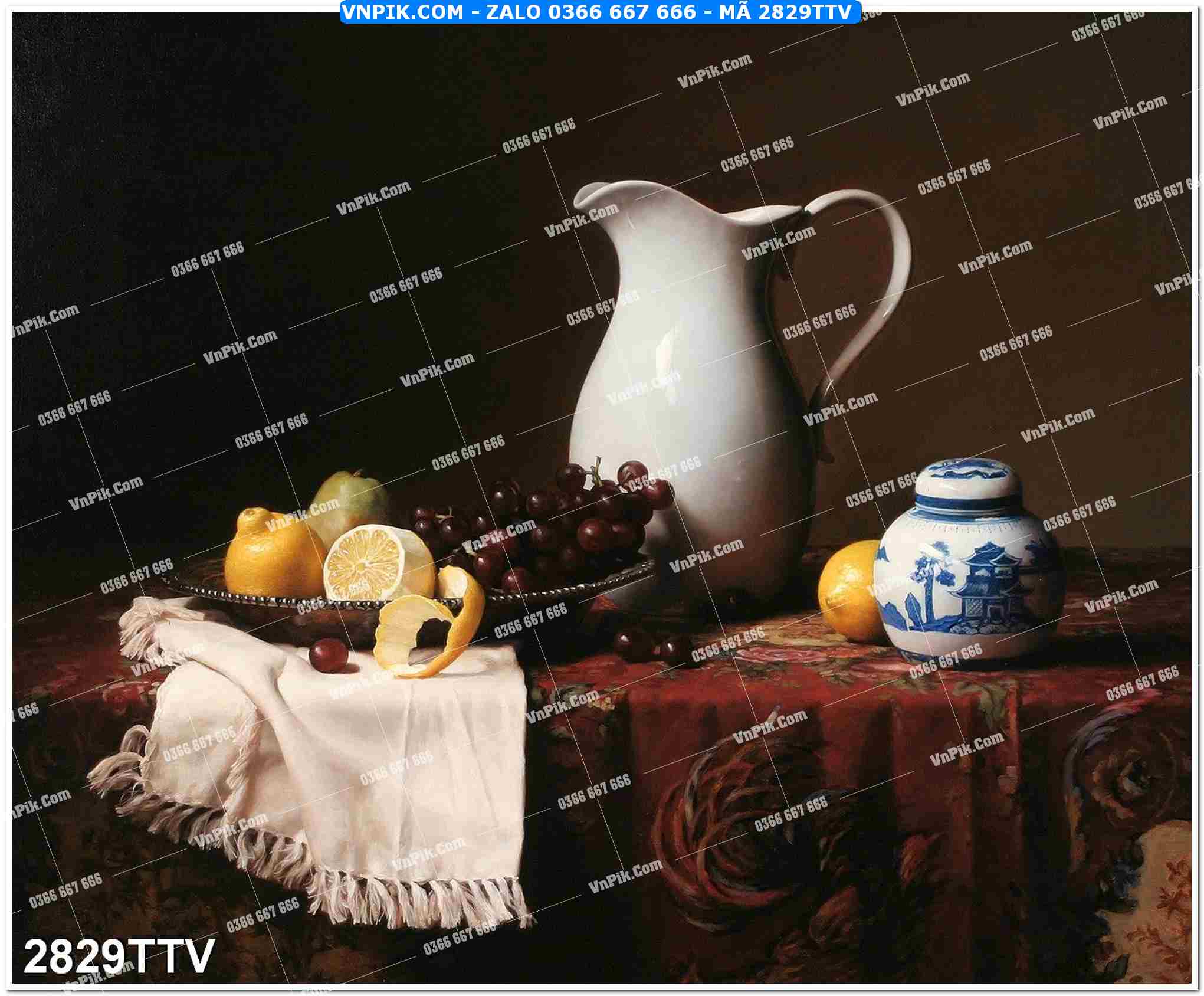Tranh sơn dầu tĩnh vật hoa quả mã file 2829TTV