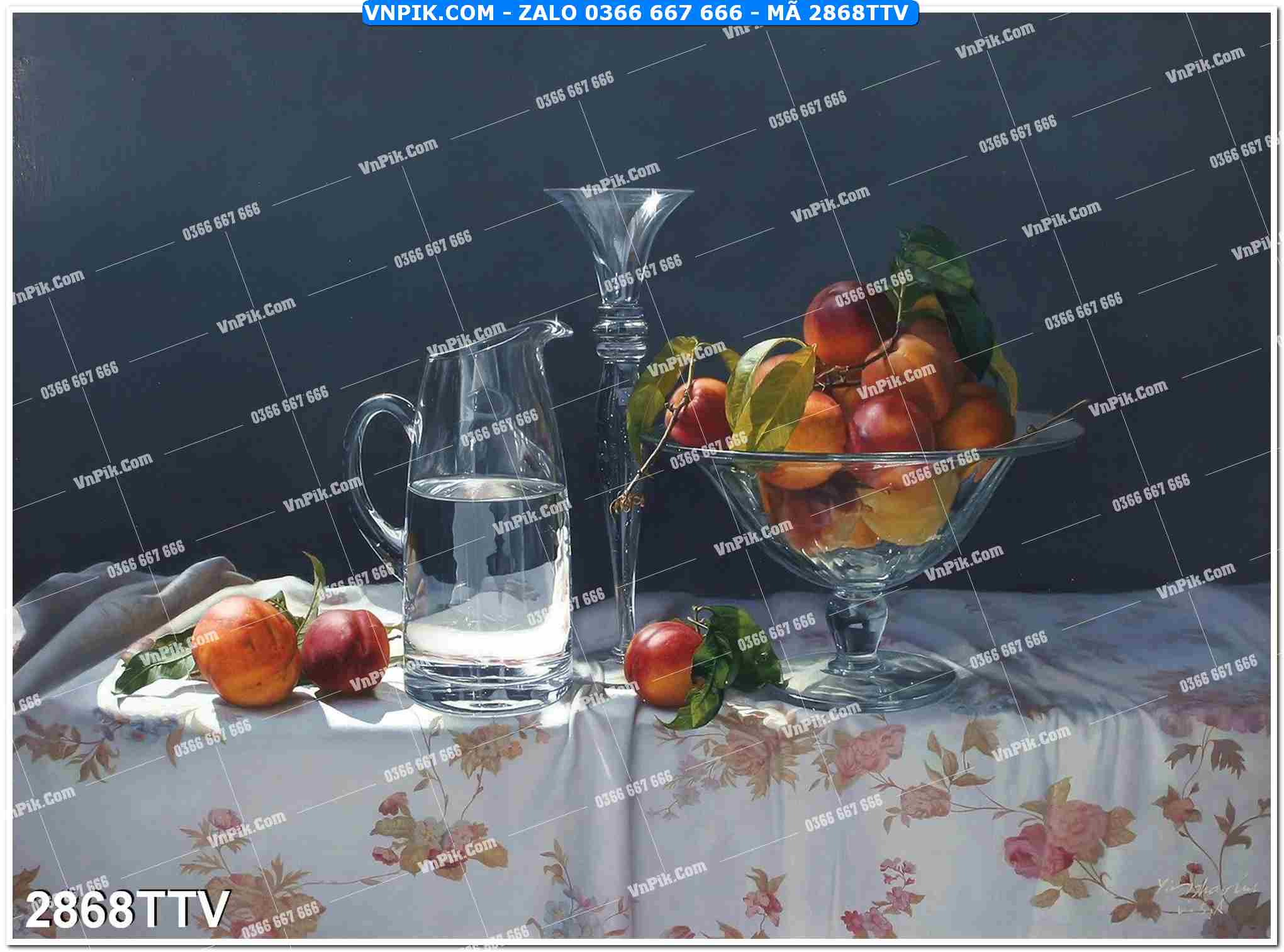 Tranh sơn dầu tĩnh vật hoa quả mã file 2868TTV