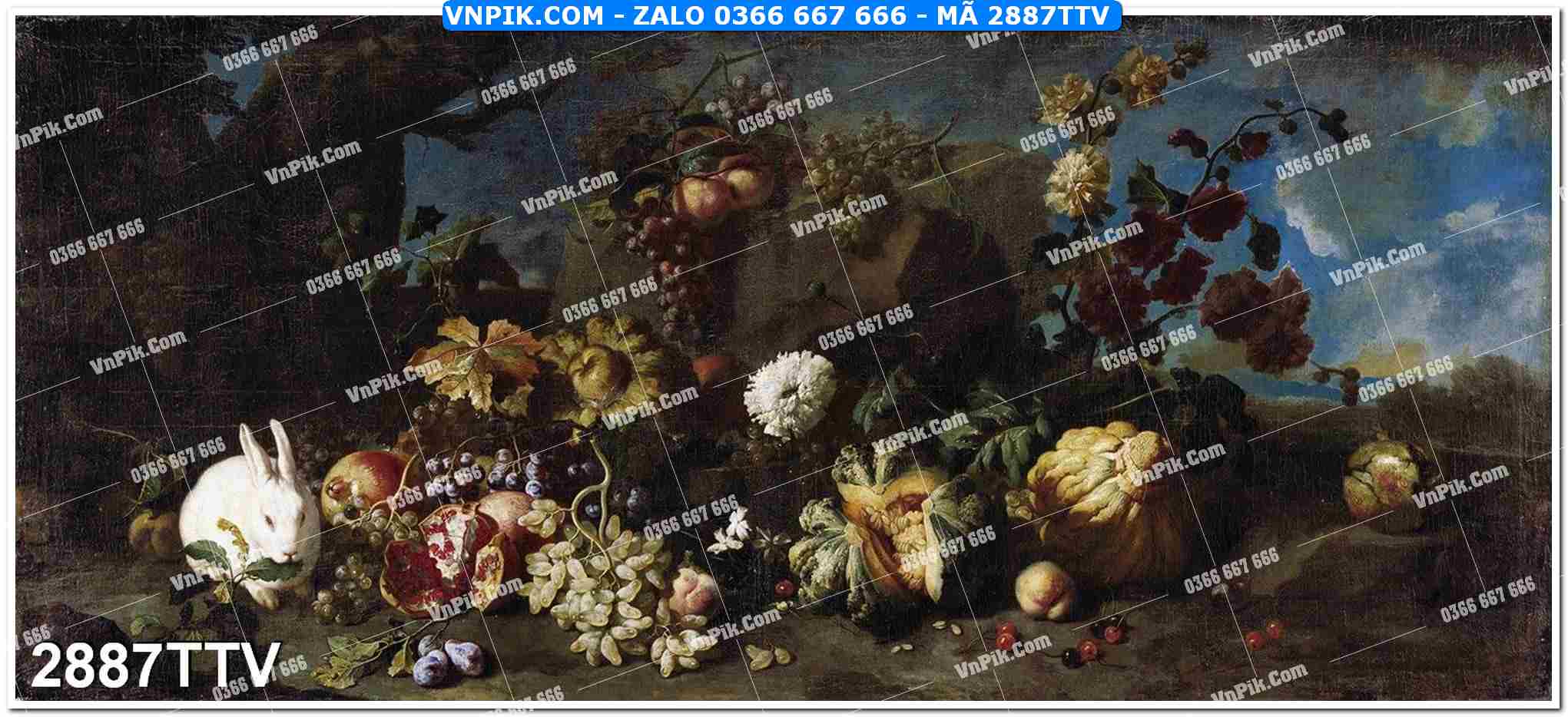 Tranh sơn dầu tĩnh vật hoa quả mã file 2887TTV
