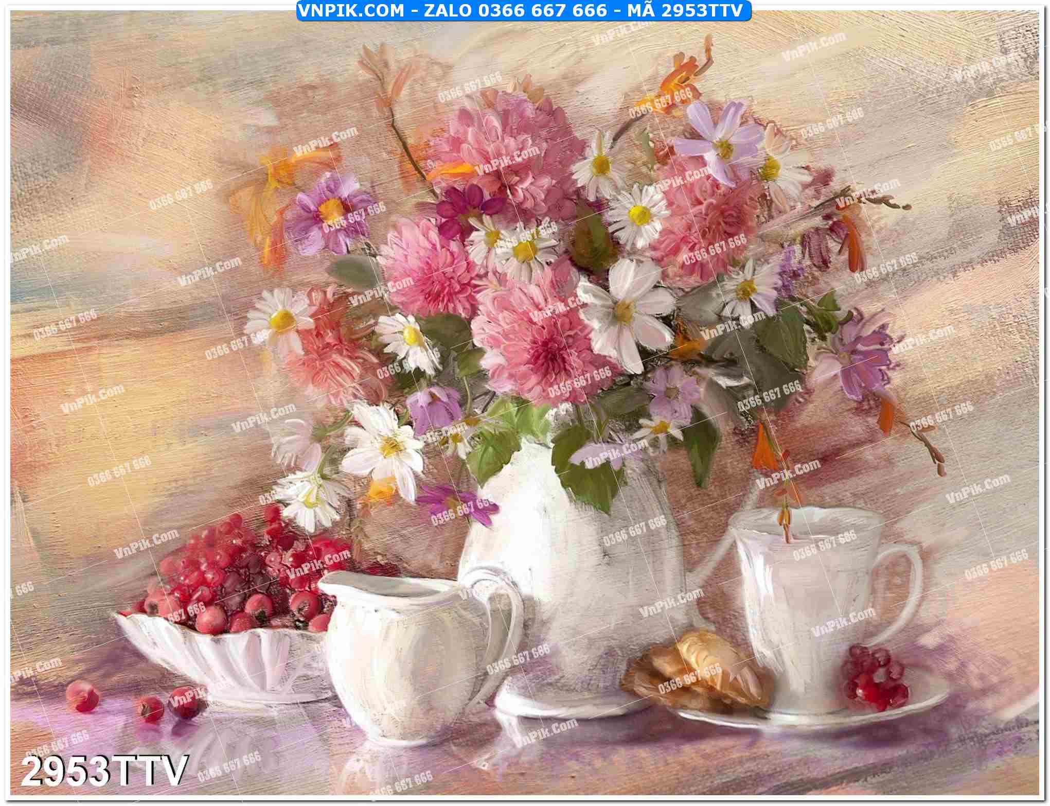 Tranh sơn dầu tĩnh vật hoa quả mã file 2953TTV