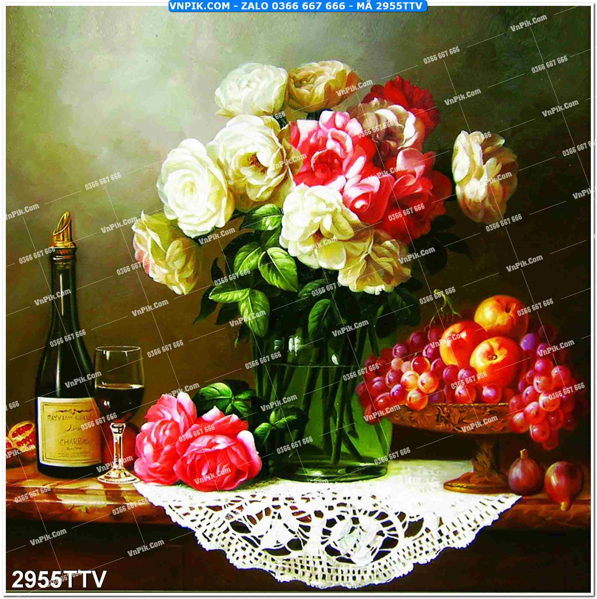 Tranh sơn dầu tĩnh vật hoa quả mã file 2955TTV