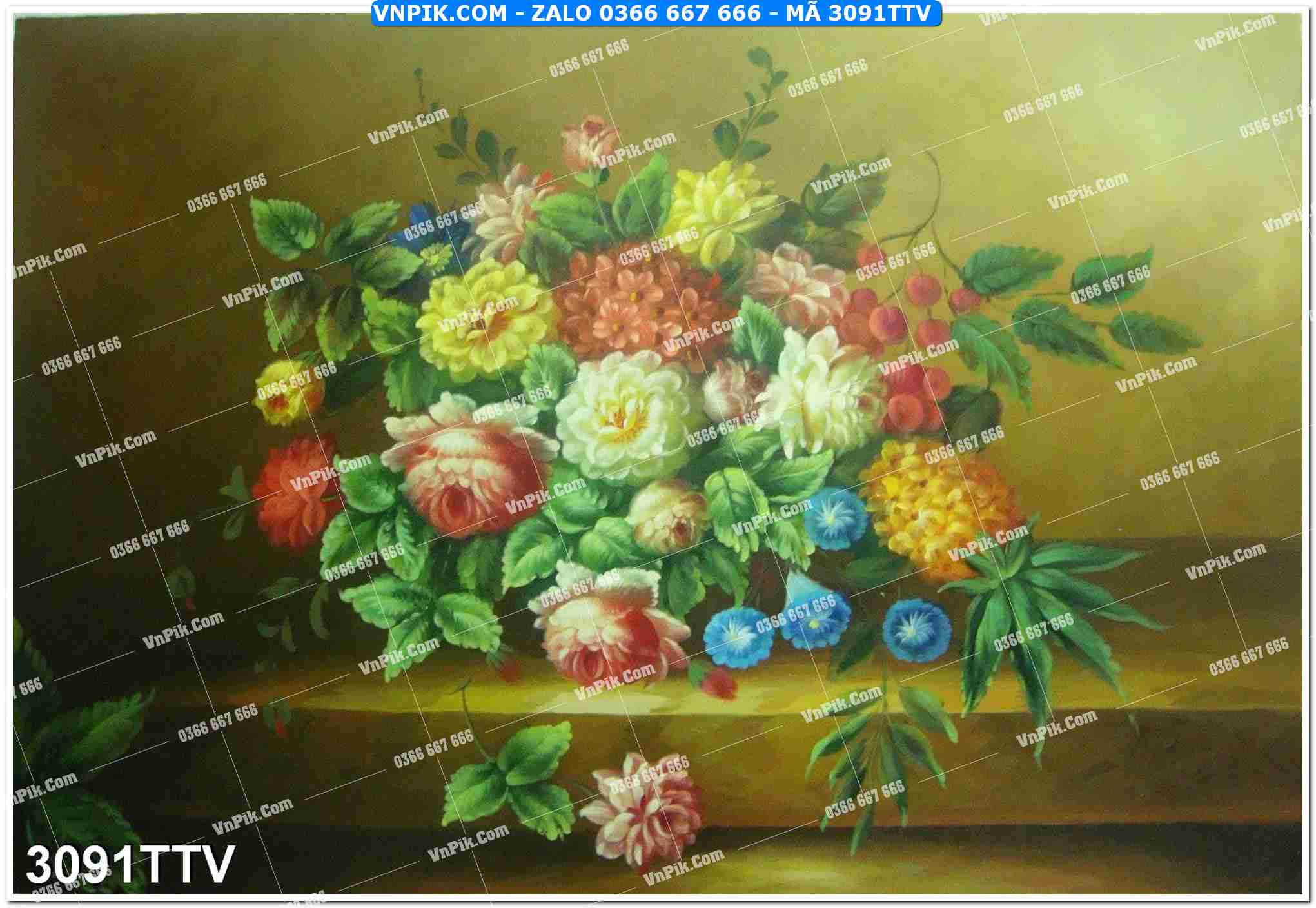 Tranh sơn dầu tĩnh vật hoa quả mã file 3091TTV