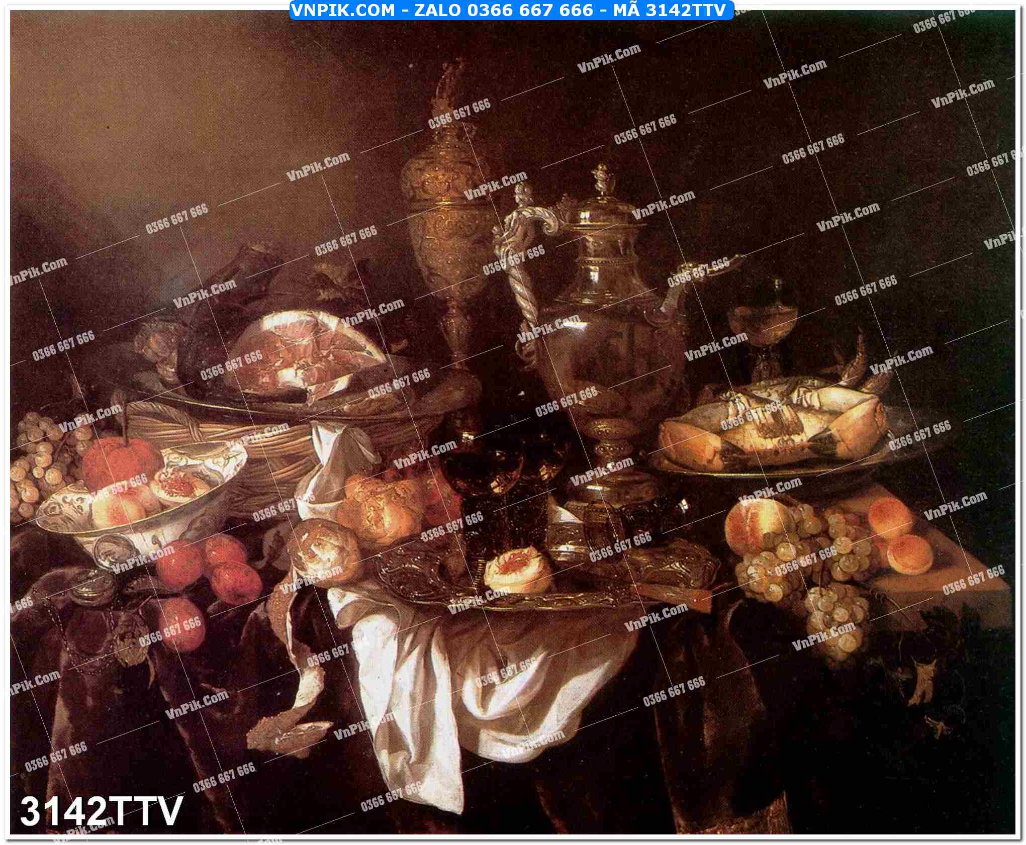 Tranh sơn dầu tĩnh vật hoa quả mã file 3142TTV