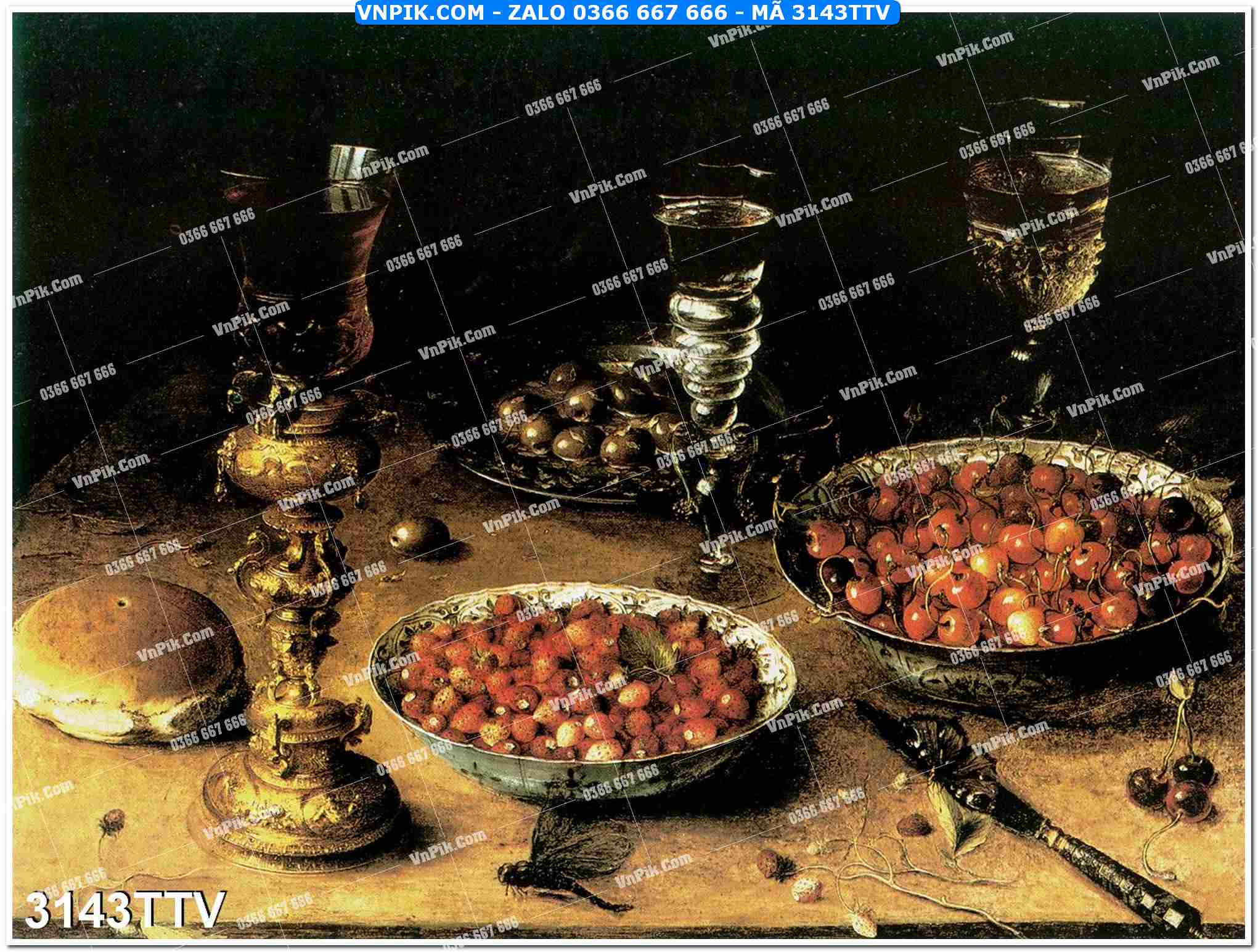 Tranh sơn dầu tĩnh vật hoa quả mã file 3143TTV