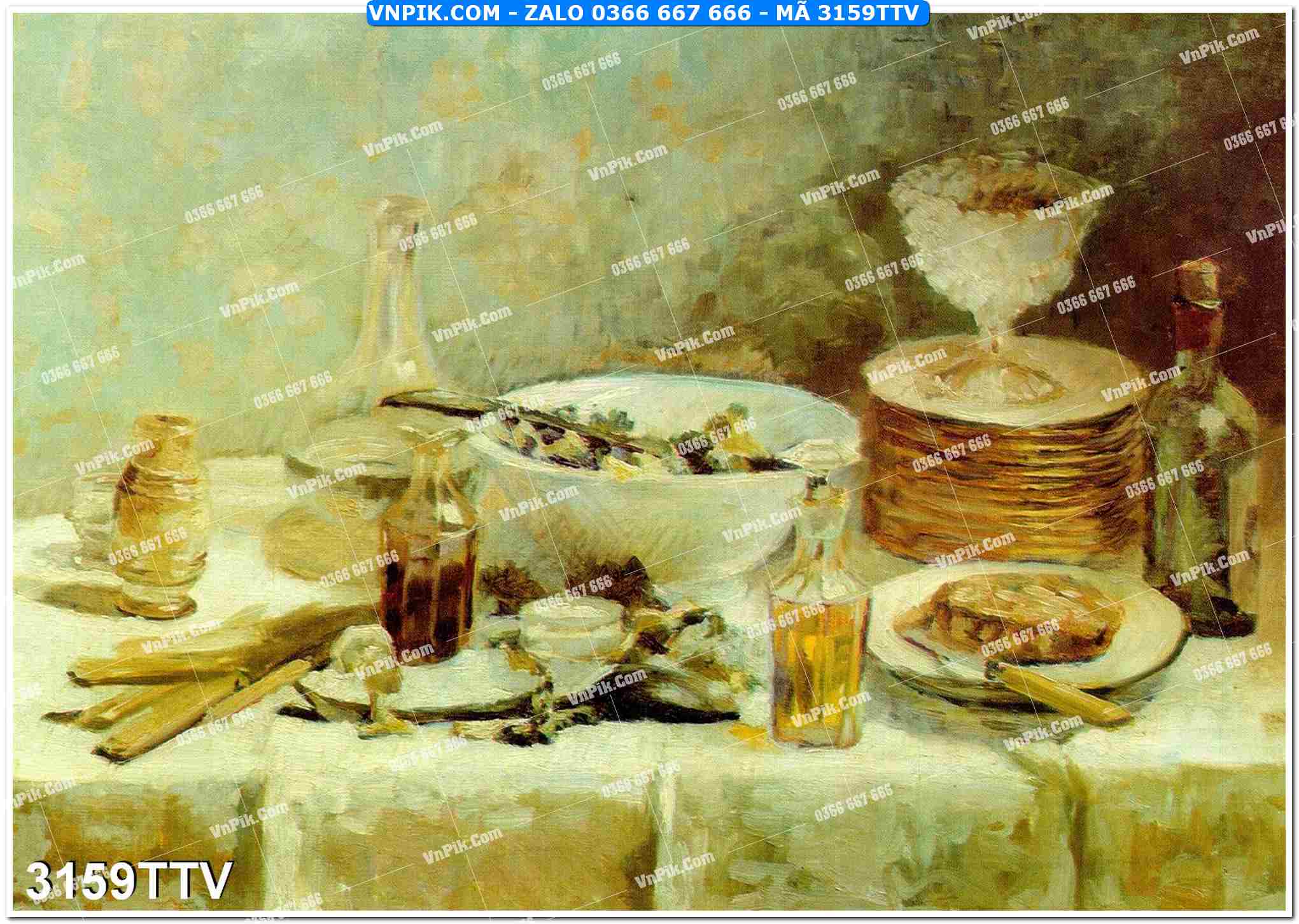 Tranh sơn dầu tĩnh vật hoa quả mã file 3159TTV