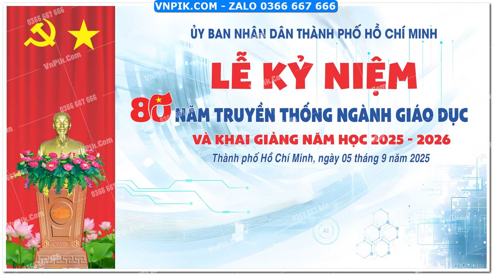 Phông nền lễ kỷ niệm 80 năm truyền thống ngành giáo dục và khai giảng – phông nền xanh công nghệ