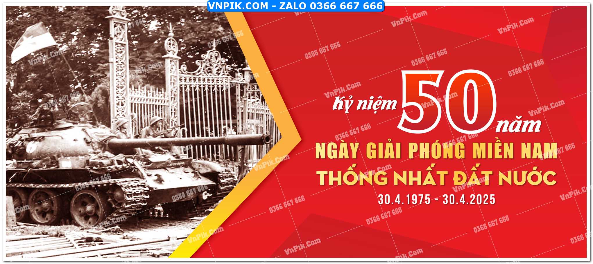 Banner Kỷ niệm 50 năm ngày Giải phóng miền Nam thống nhất đất nước mẫu 2