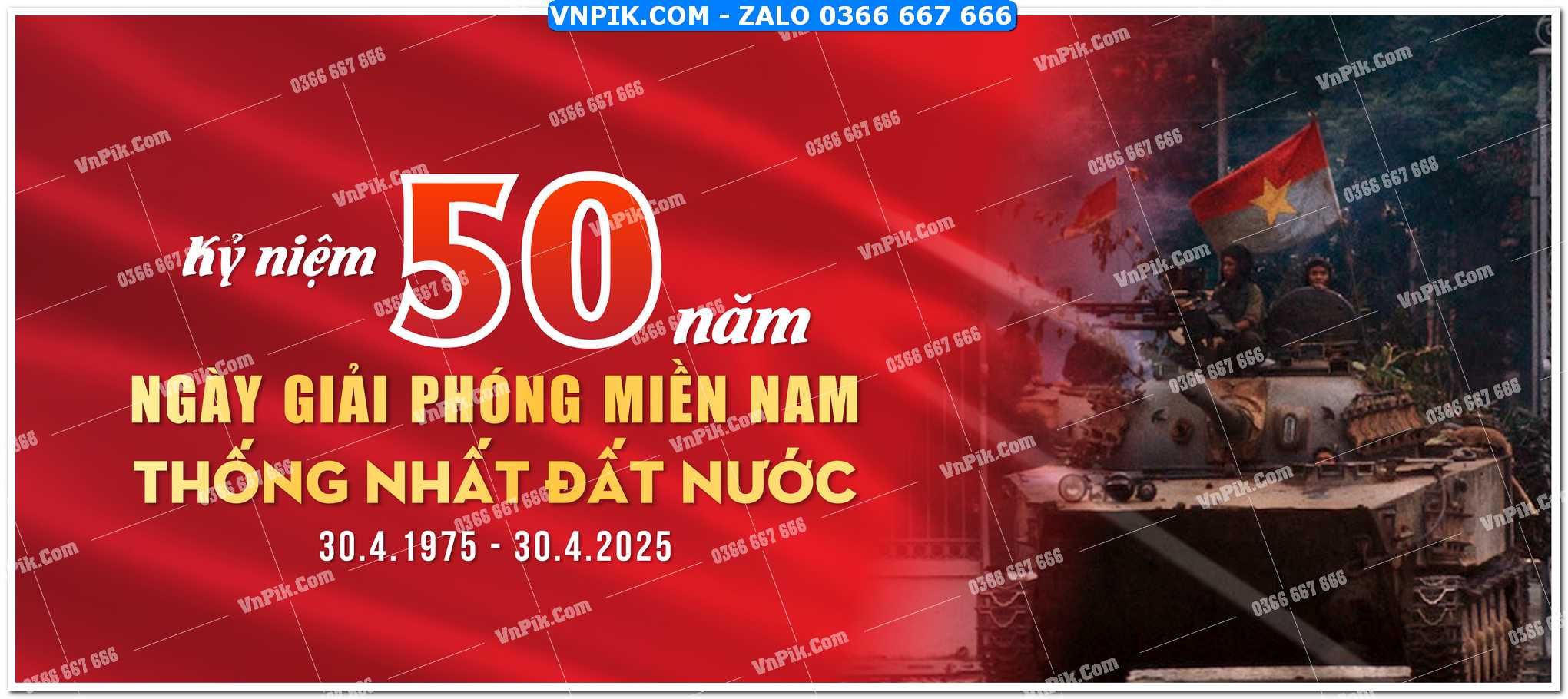 Banner Kỷ niệm 50 năm ngày Giải phóng miền Nam thống nhất đất nước mẫu 3