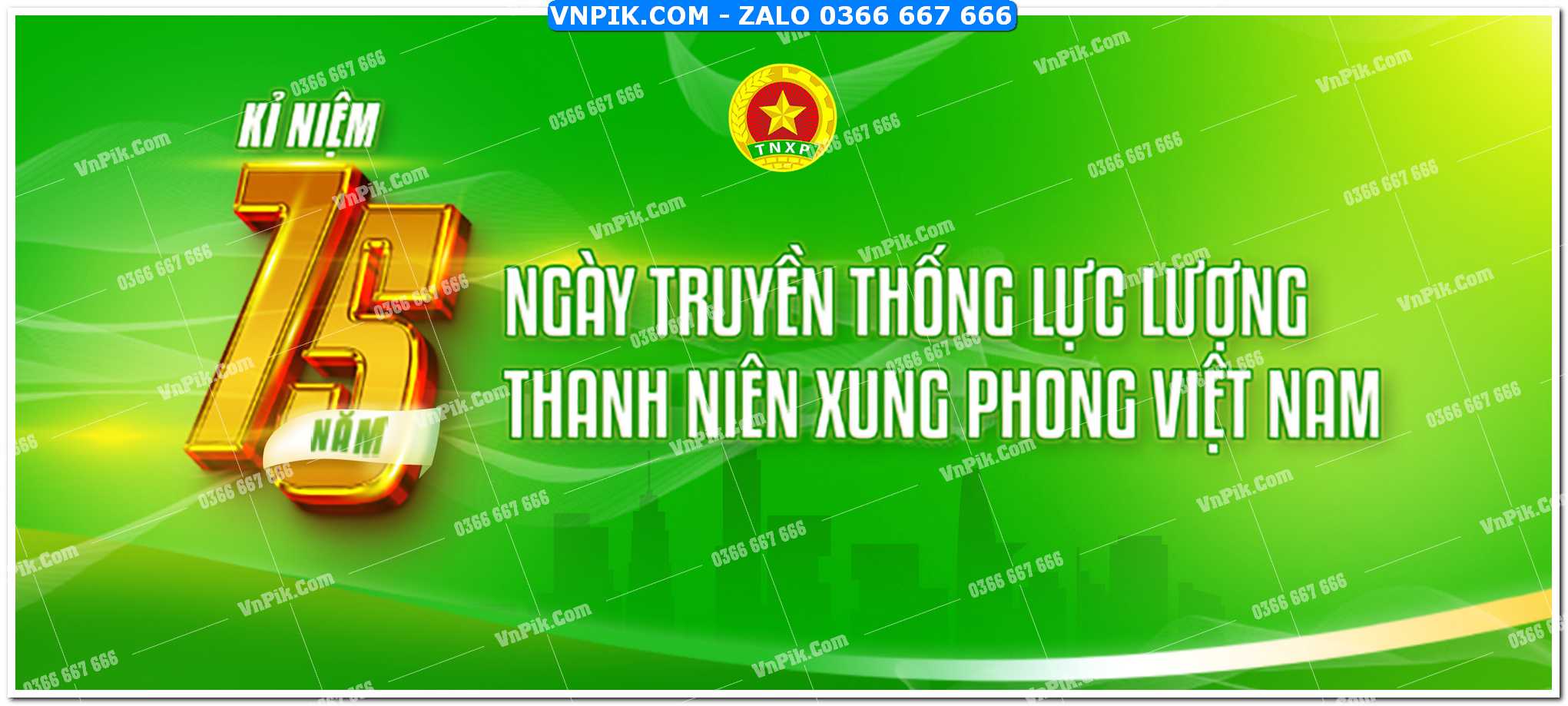 Banner kỷ niệm 75 năm Ngày truyền thông Lực lượng TNXP mẫu 1