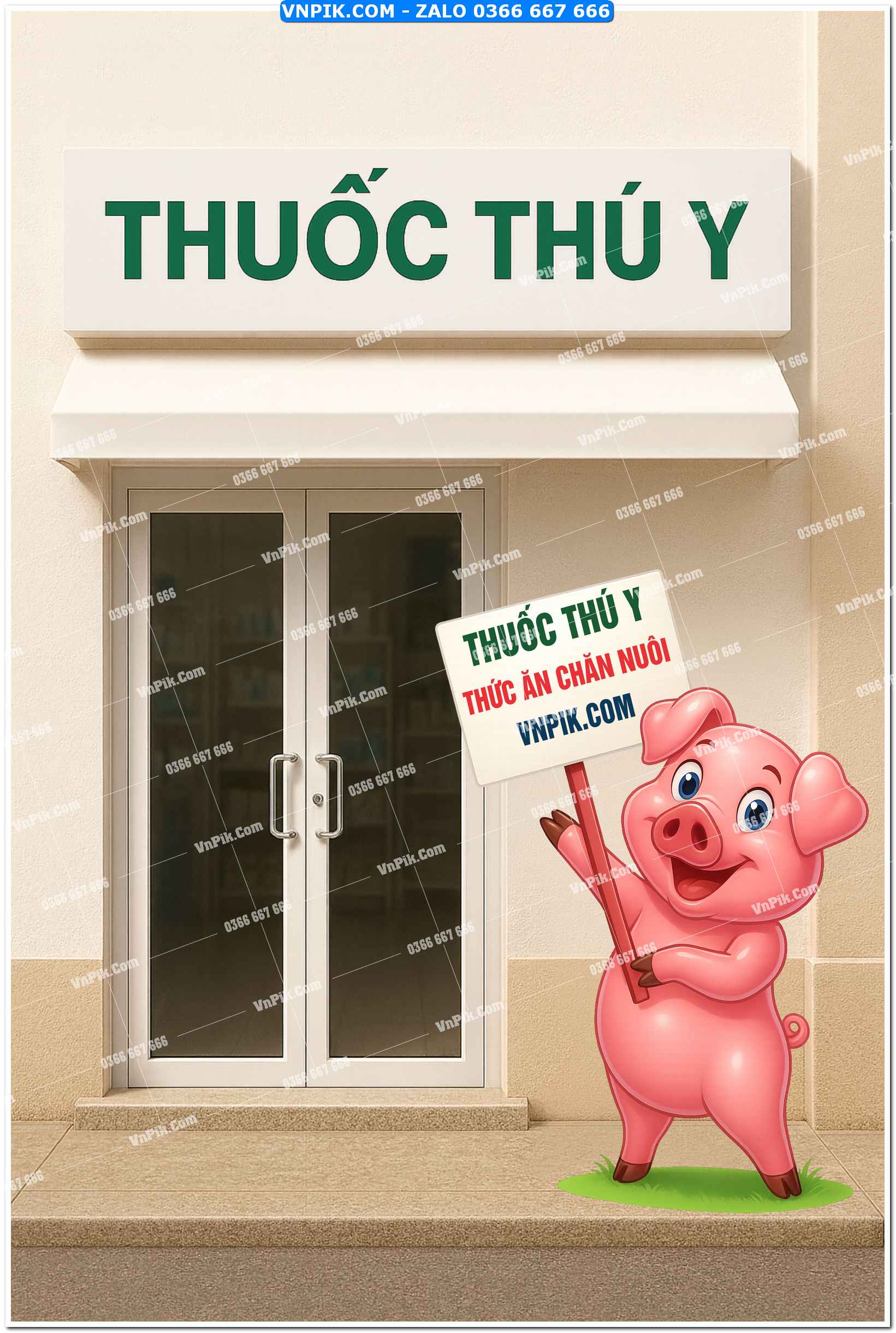 Chibi lợn cầm hastag thuốc thú y – thức ăn chăn nuôi