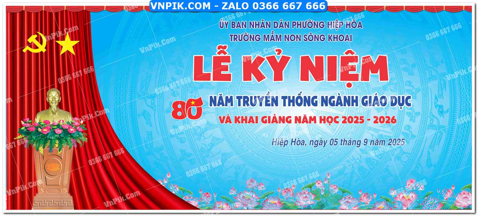 Phông nền lễ kỷ niệm 80 năm truyền thống ngành giáo dục và khai giảng trường mầm non sông khoai