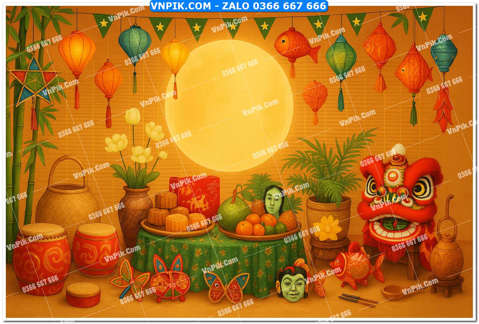 Tiểu cảnh tết trung thu file PNG không tách lớp (12)