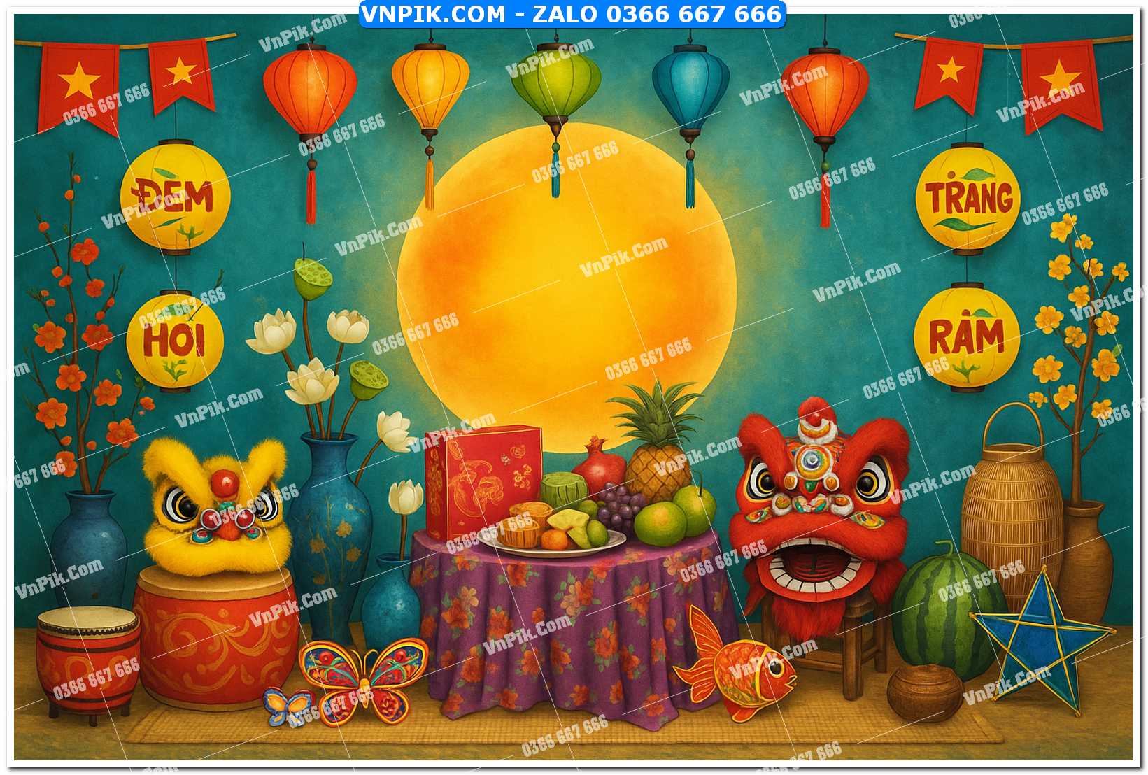 Tiểu cảnh tết trung thu file PNG không tách lớp (23)
