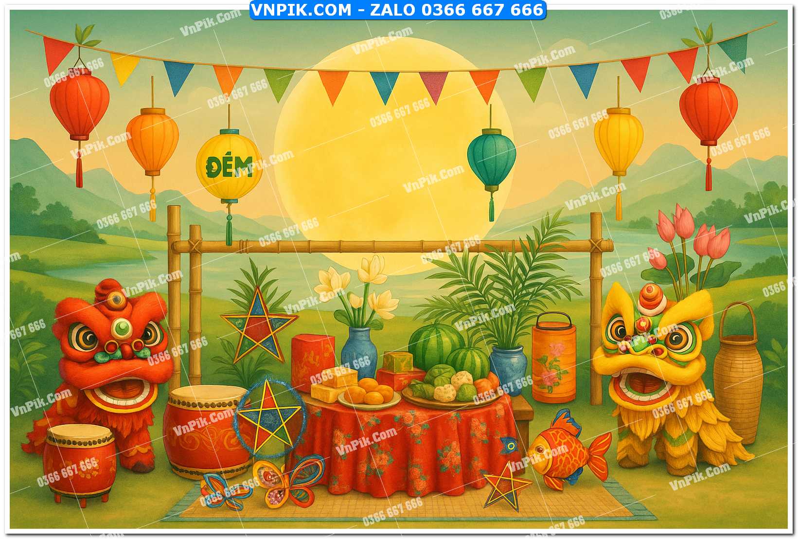 Tiểu cảnh tết trung thu file PNG không tách lớp (34)