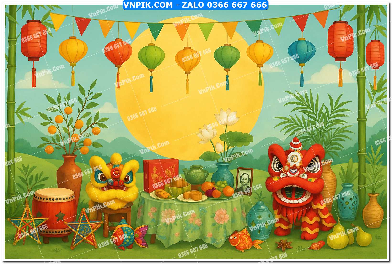 Tiểu cảnh tết trung thu file PNG không tách lớp (43)