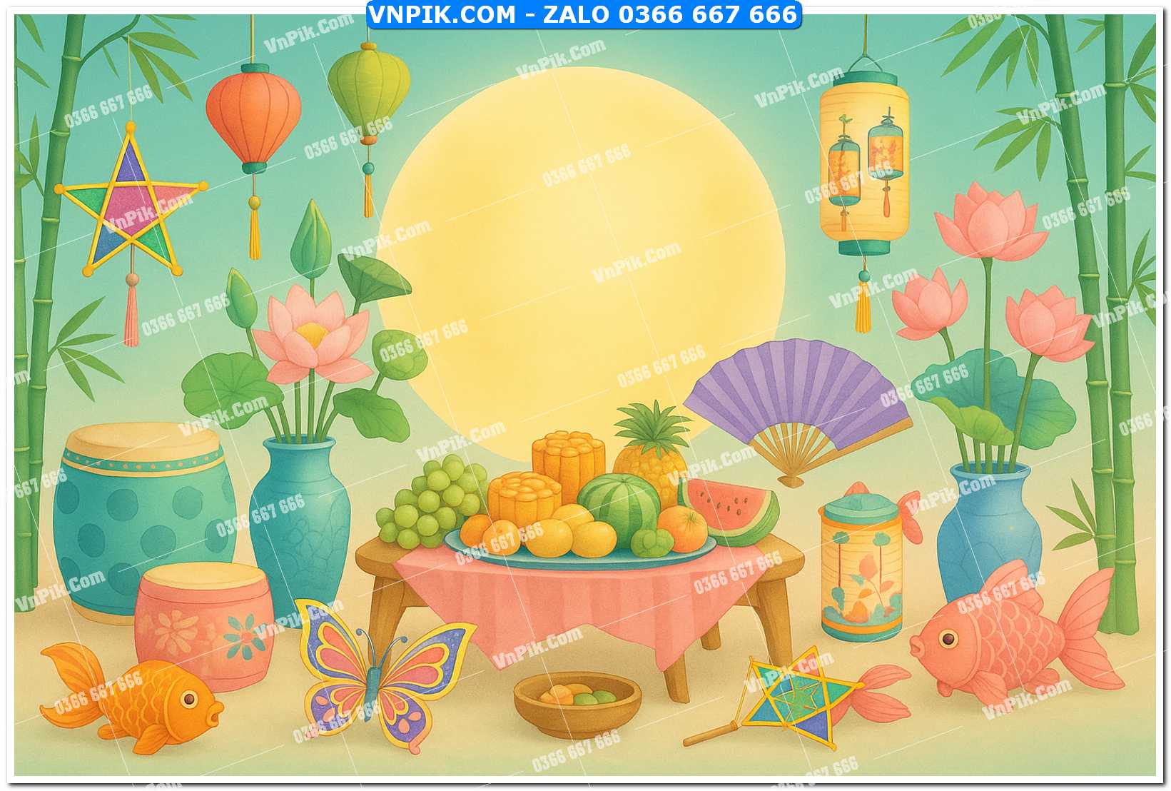 Tiểu cảnh tết trung thu file PNG không tách lớp (50)