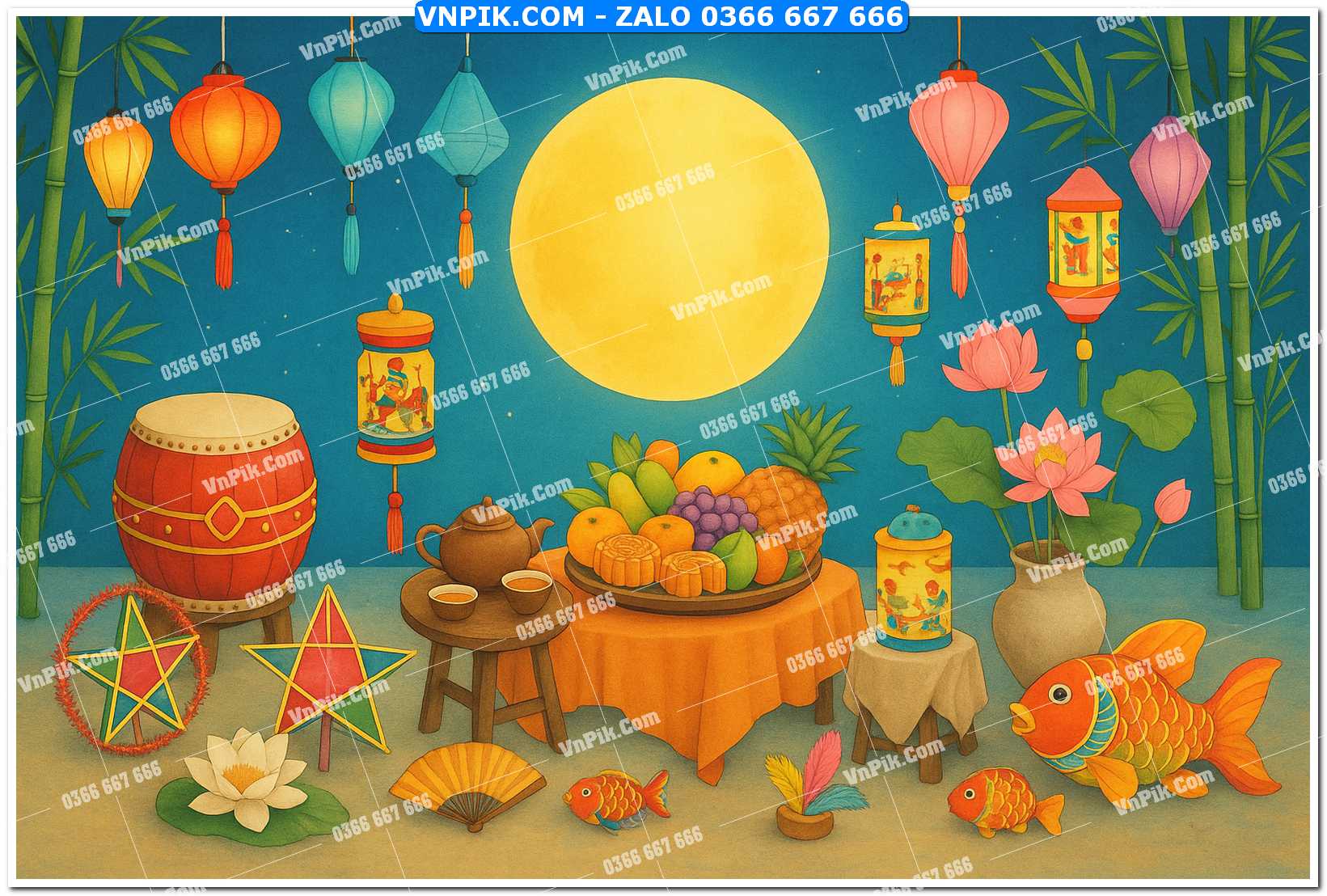 Tiểu cảnh tết trung thu file PNG không tách lớp (52)