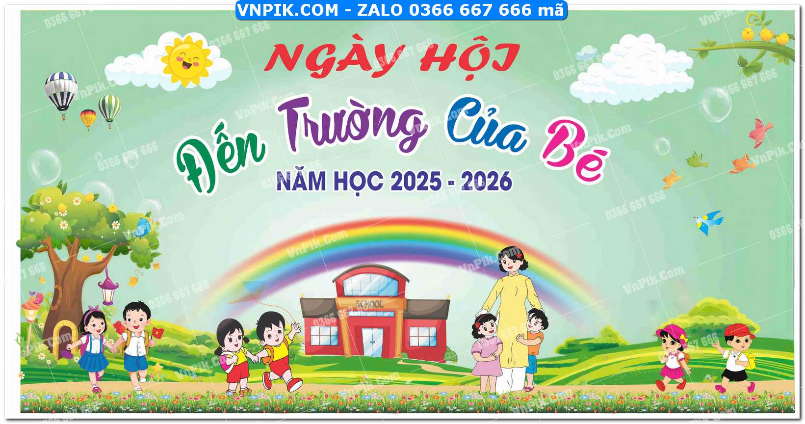 Phông nền ngày hội đến trường của bé năm học 2025 – 2026