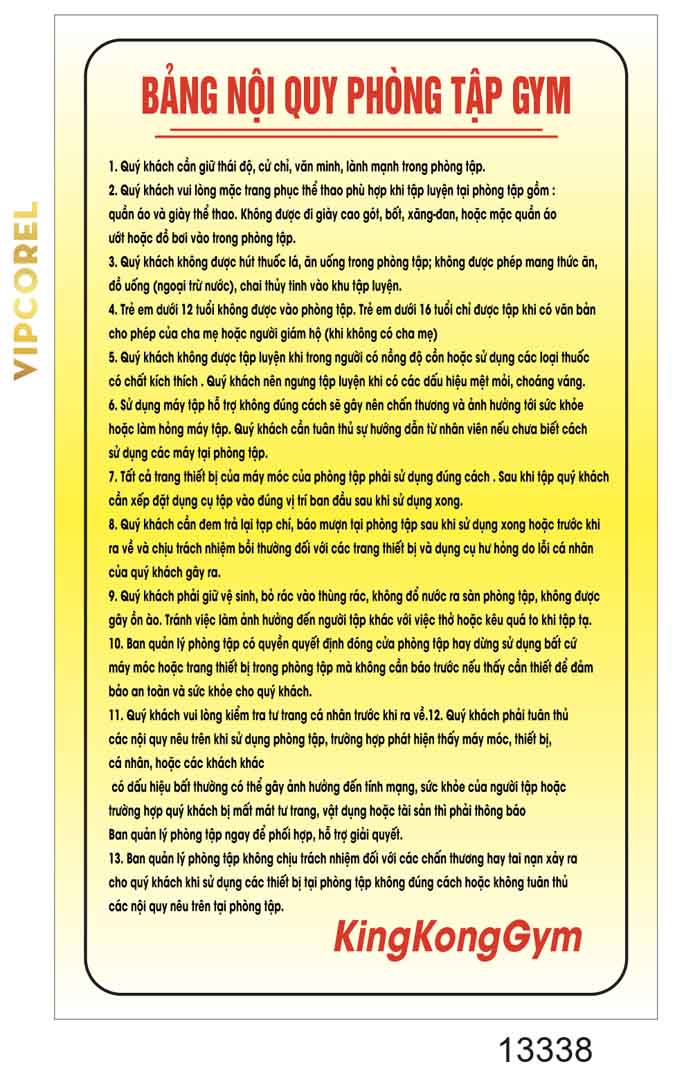 Bảng nội quy phòng tập GYM vector file corel