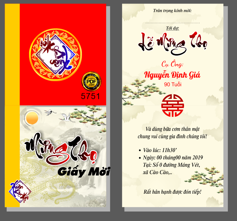 Giấy mời Lễ Mừng Thọ Nguyễn Đình Giá file corel